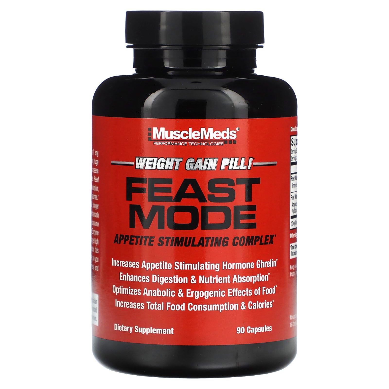 MuscleMeds Feast Mode Appetite Stimulant Weight Gain Pills Digestive Enzymes Safe and Effective 90 Caps, Unflavored, 90 Count
