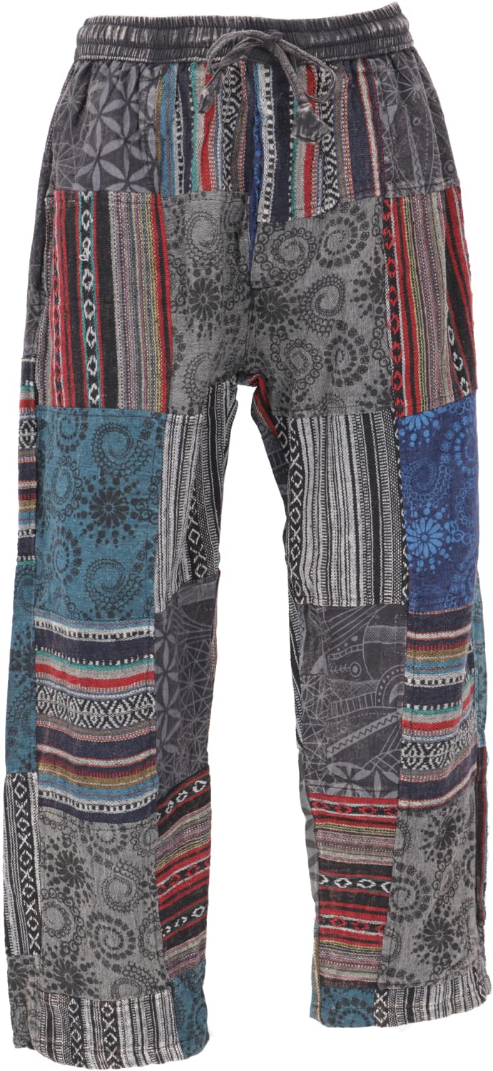 GURU SHOP Patchwork spodnie do jogi, spodnie Goa, luźne spodnie, męskie, bawełna, spodnie alternatywna odzież
