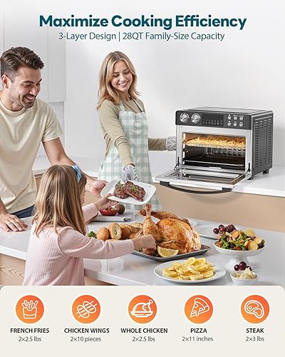 Miniatura 4 de Combo de horno tostador con freidora de aire de 28 cuartos de galón, horno grande de encimera de convección 12 en 1 con convección HeatWave de
