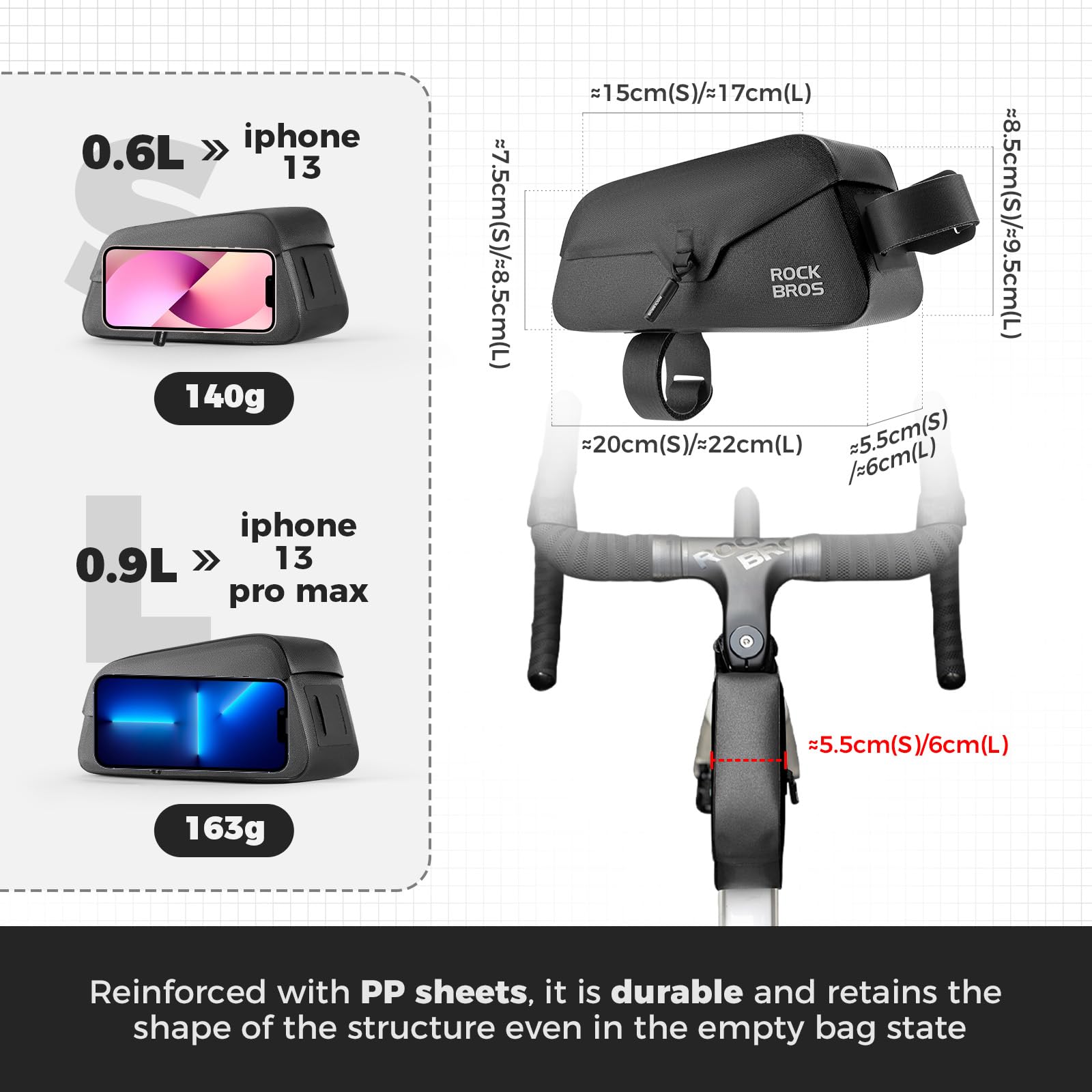 ROCKBROS Sacoche Cadre de Vélo Aspiration Magnétique, Sacoche pour Tube Supérieur Imperméable Sac Avant Bikepacking Léger pour VTT Vélo de Route Gravel 0,6 L
