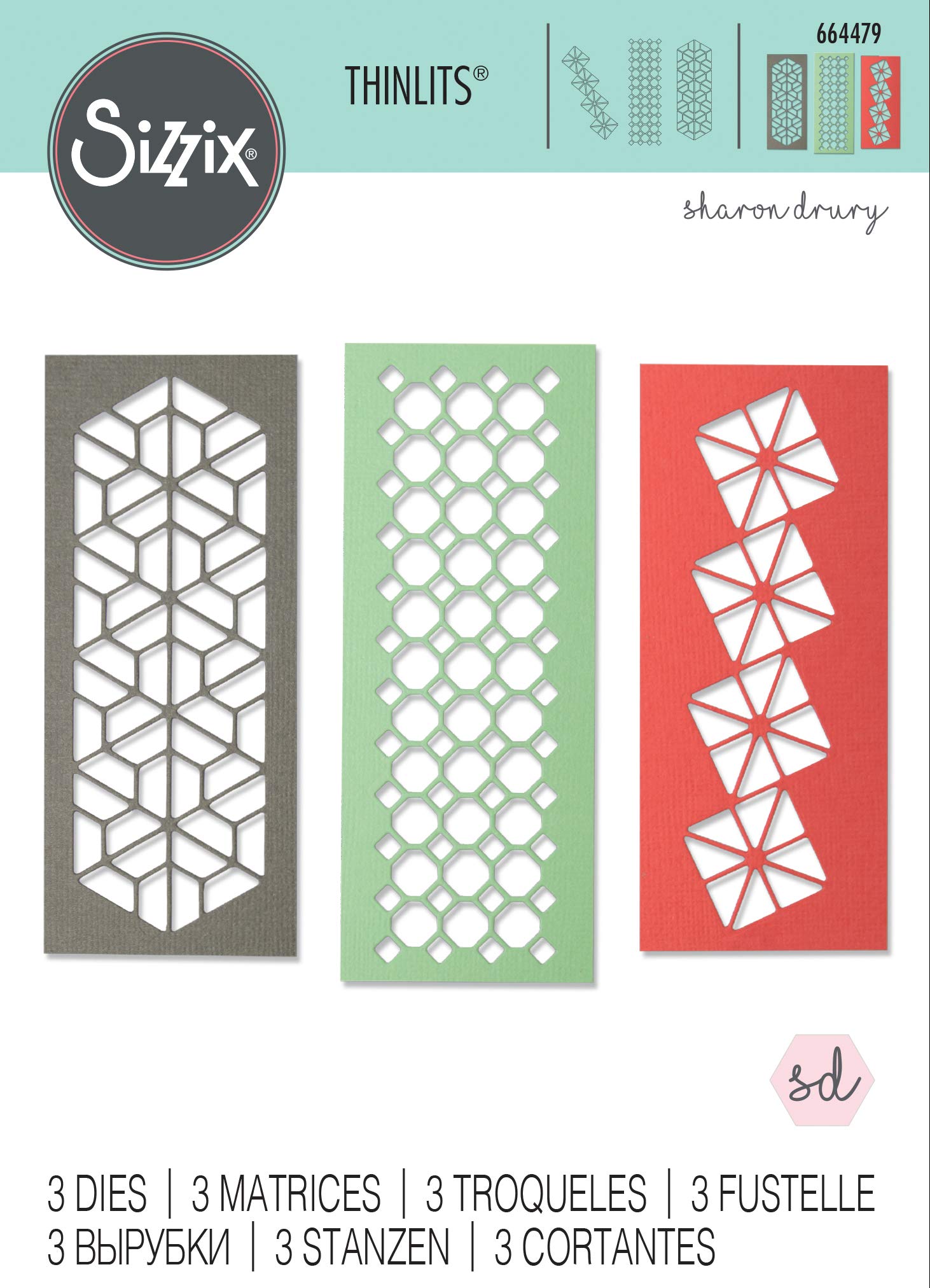 Sizzix Thinlits Die Set 3PK 664479 Geo Trio by Sharon Drury 