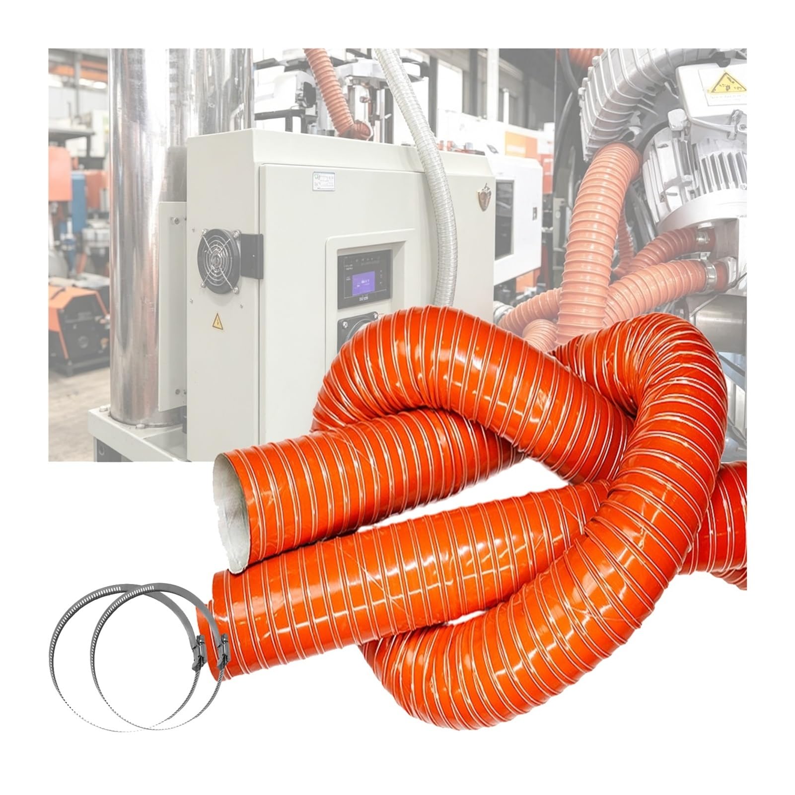 Tubo Extractor de Humos Flexible 2m, Conducto Aire Frenos | Ø20-500mm, Fibra de Vidrio y Acero, Con Abrazaderas, Alta Temperatura, Extracción(L2m/6.6FT,Id(A)/43mm/16.9in)