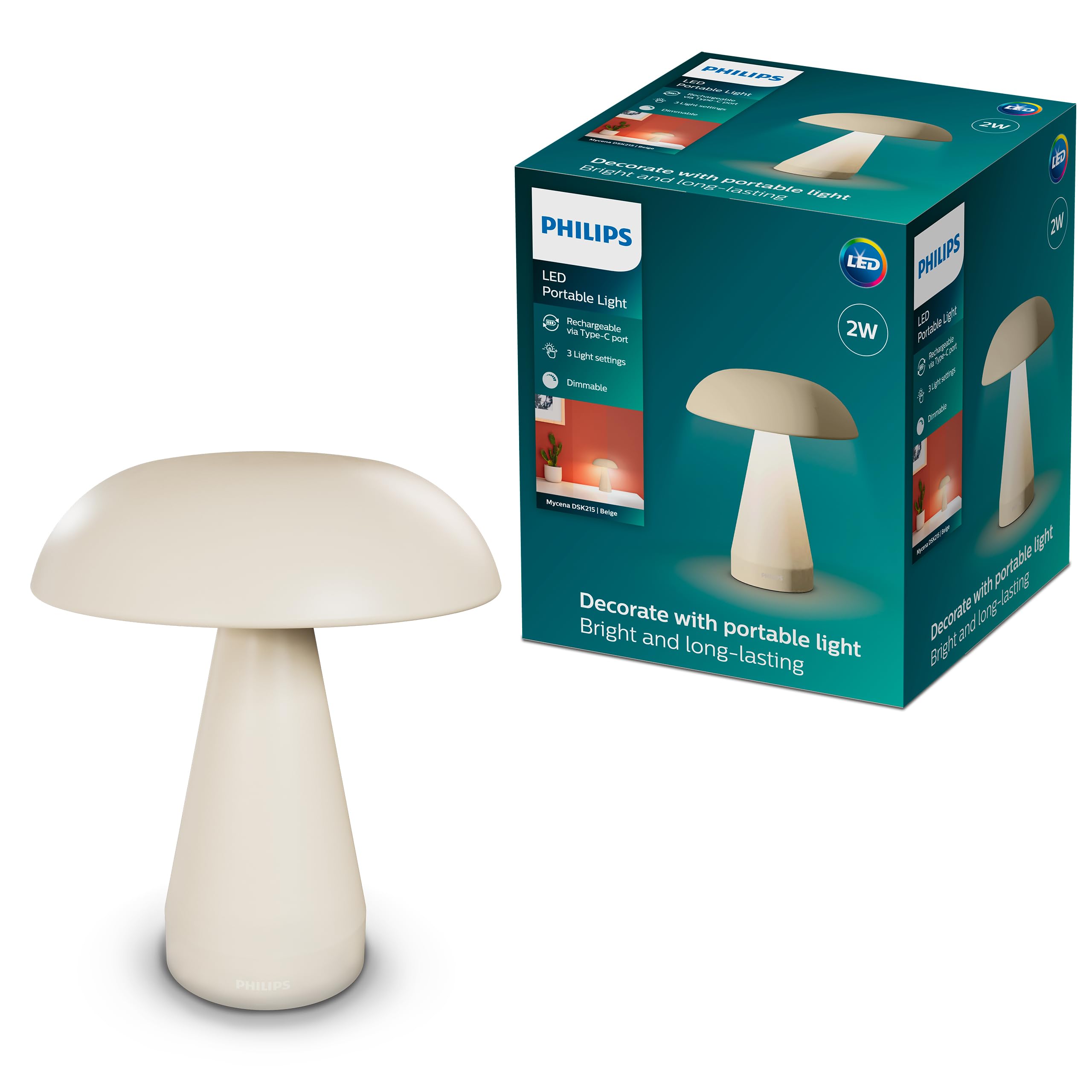 Philips LED Table Lamp, Mushroom Style, Beige
