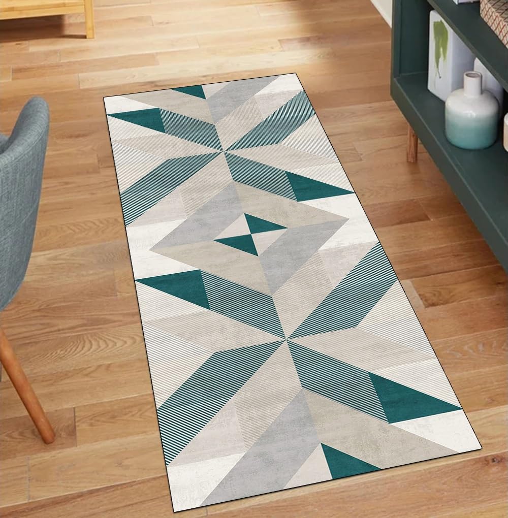 Alfombra de pasillo verde lavable de 40x250 cm: diseño antideslizante para un hogar seguro
