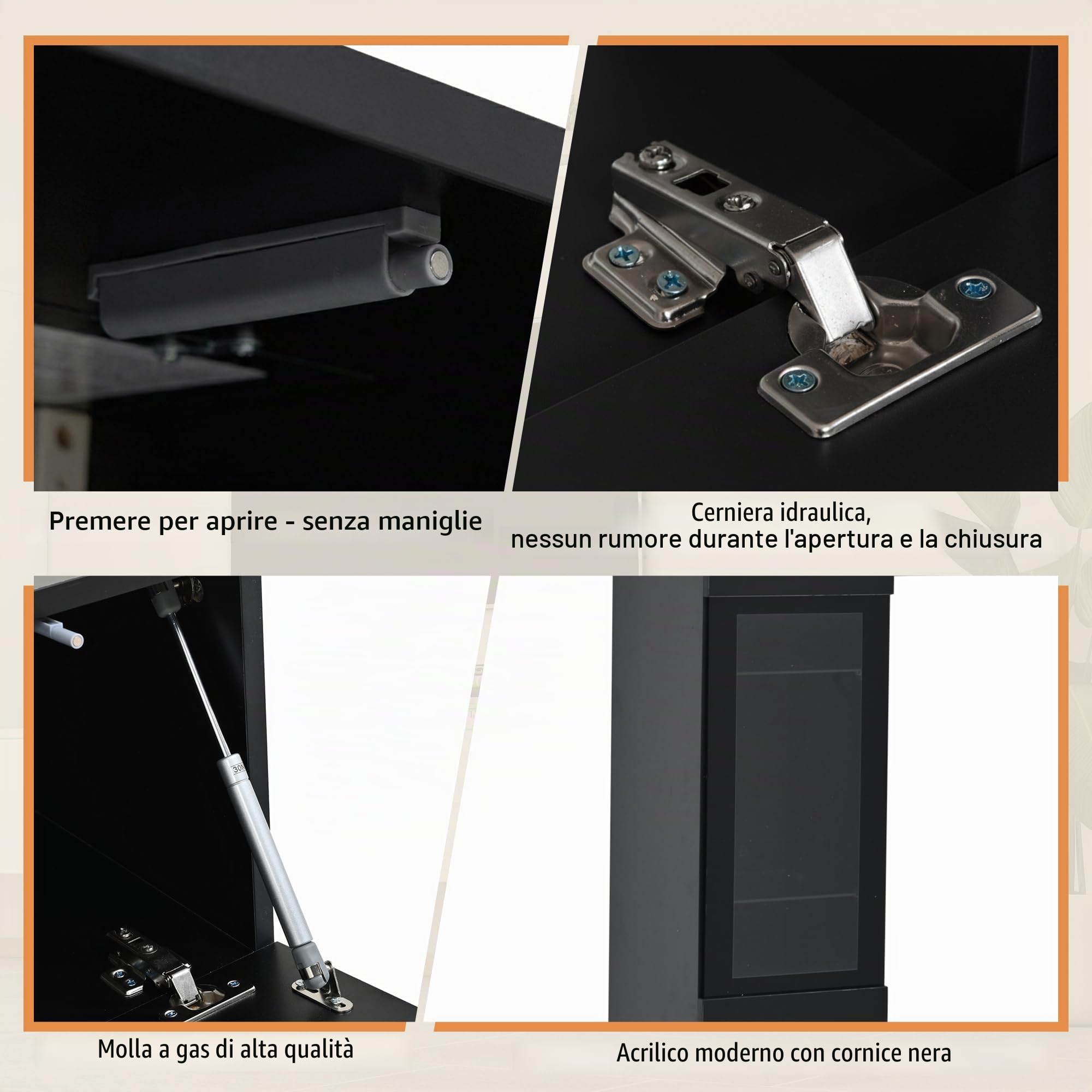 Wiuzo Set da Parete per TV, 3 Pezzi, Illuminazione a LED, Nero Lucido, Set di Mobili da Soggiorno, Parete Frontale Nero, 1 Armadio TV, 1 Vetrina per Soggiorno, 1 Mensola Sospesa, TV Fino a 80"