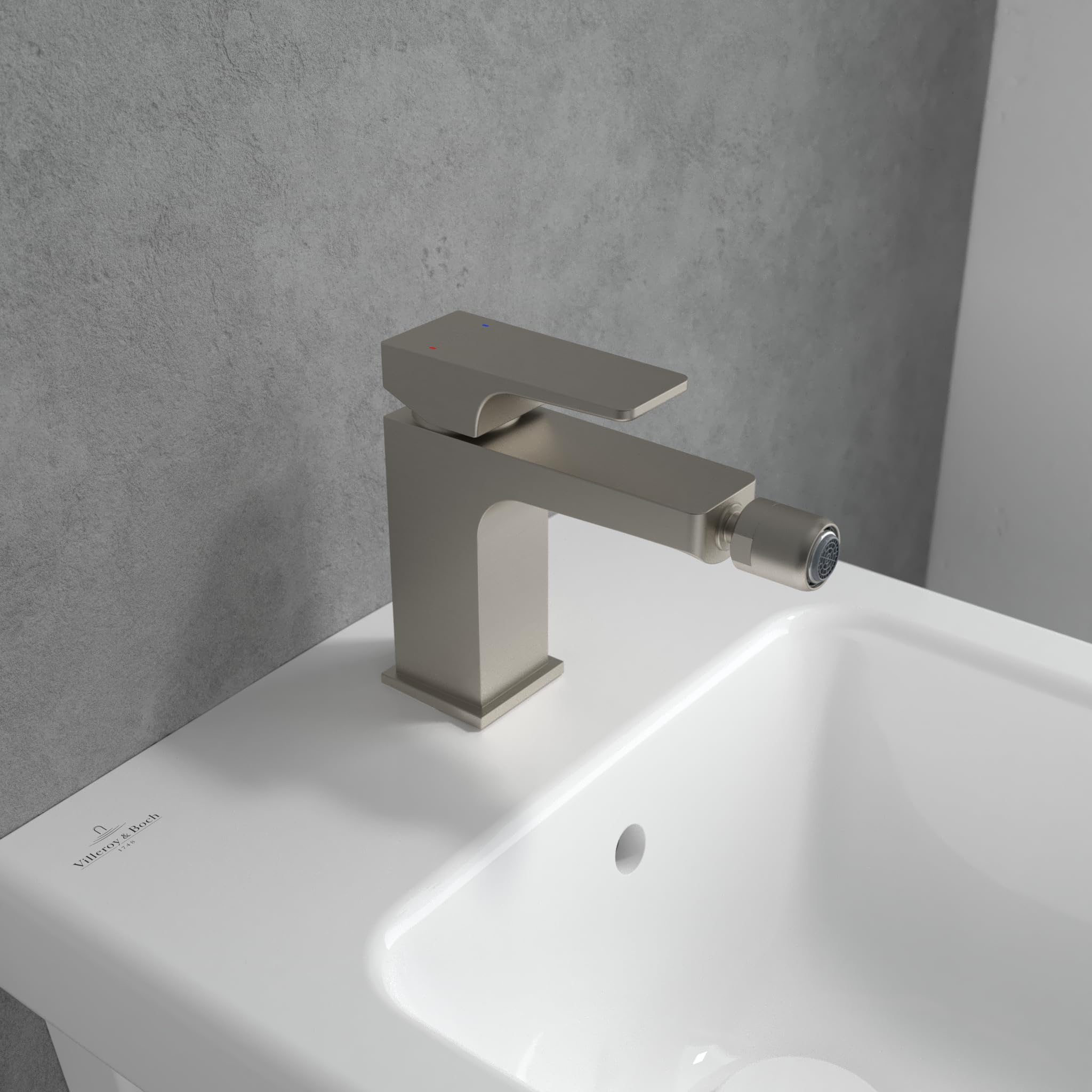 Villeroy & Boch Architectura Square jednouchwytowa bateria bidetowa, bateria bidetowa z drążkiem i ceramicznym wkładem, bateria bidetowa oszczędzająca wodę, wysokość wylotu 100 mm, prostokątna,