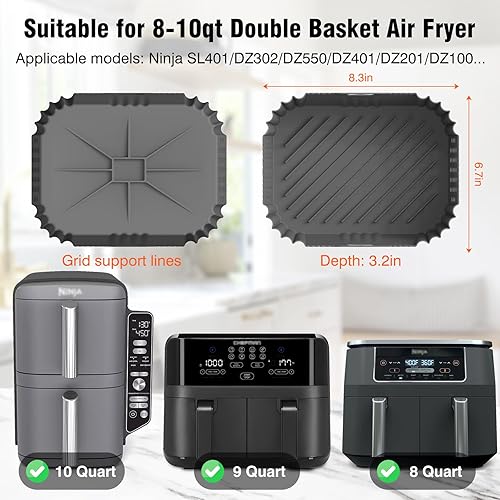 Miniatura 3 de Forro de silicona plegable para freidora de aire de 6 a 7 cuartos de galón de doble cesta, cesta antiadherente para freidora de aire, sartén