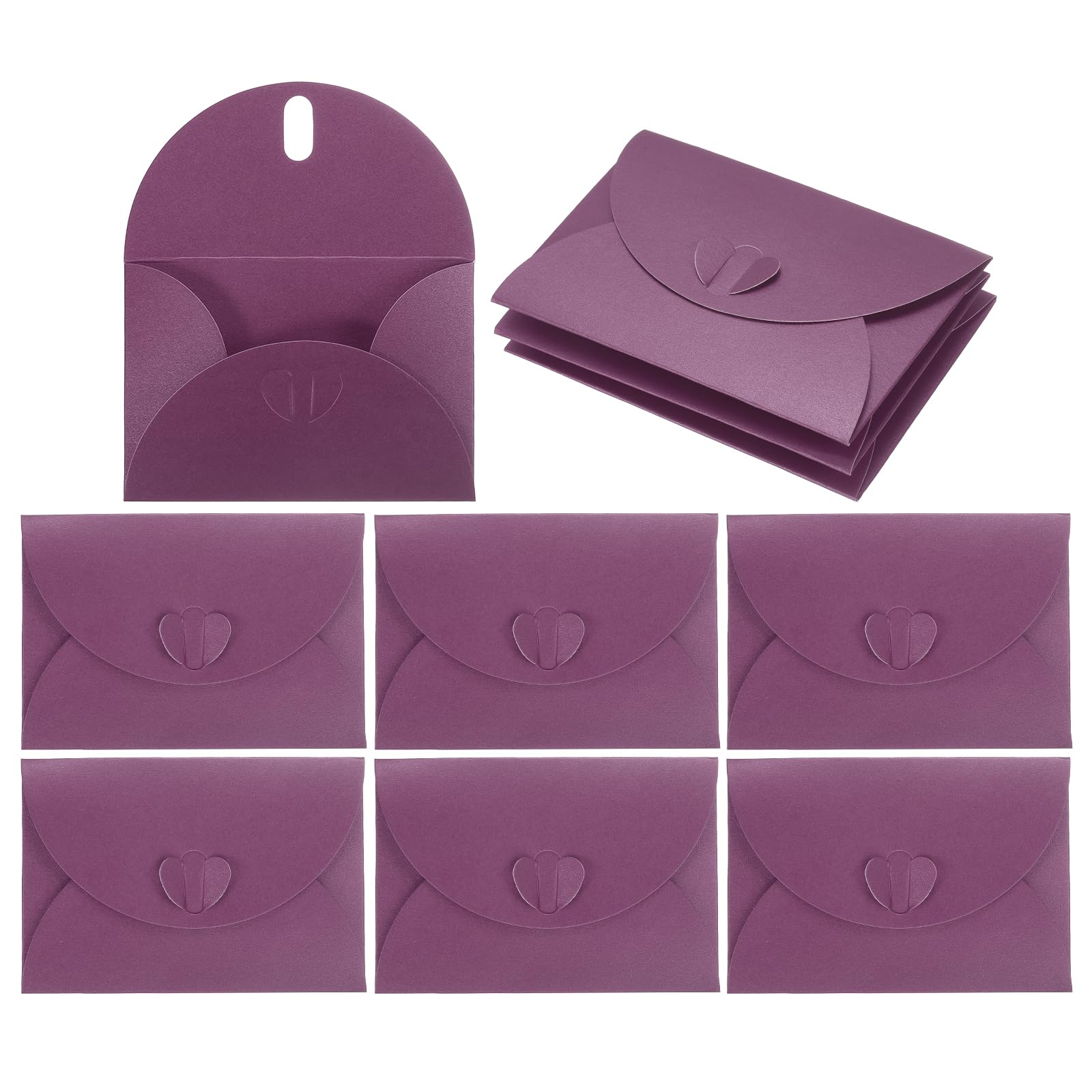 sourcing map Mini Envelopes, 25 Pack Greeting Card Envelopes with Heart Clasp Tiny Items Storage Cute Present Card Holder for Wedding Greeting Party Letter Mailing, Purple Red 4" x 2.8"