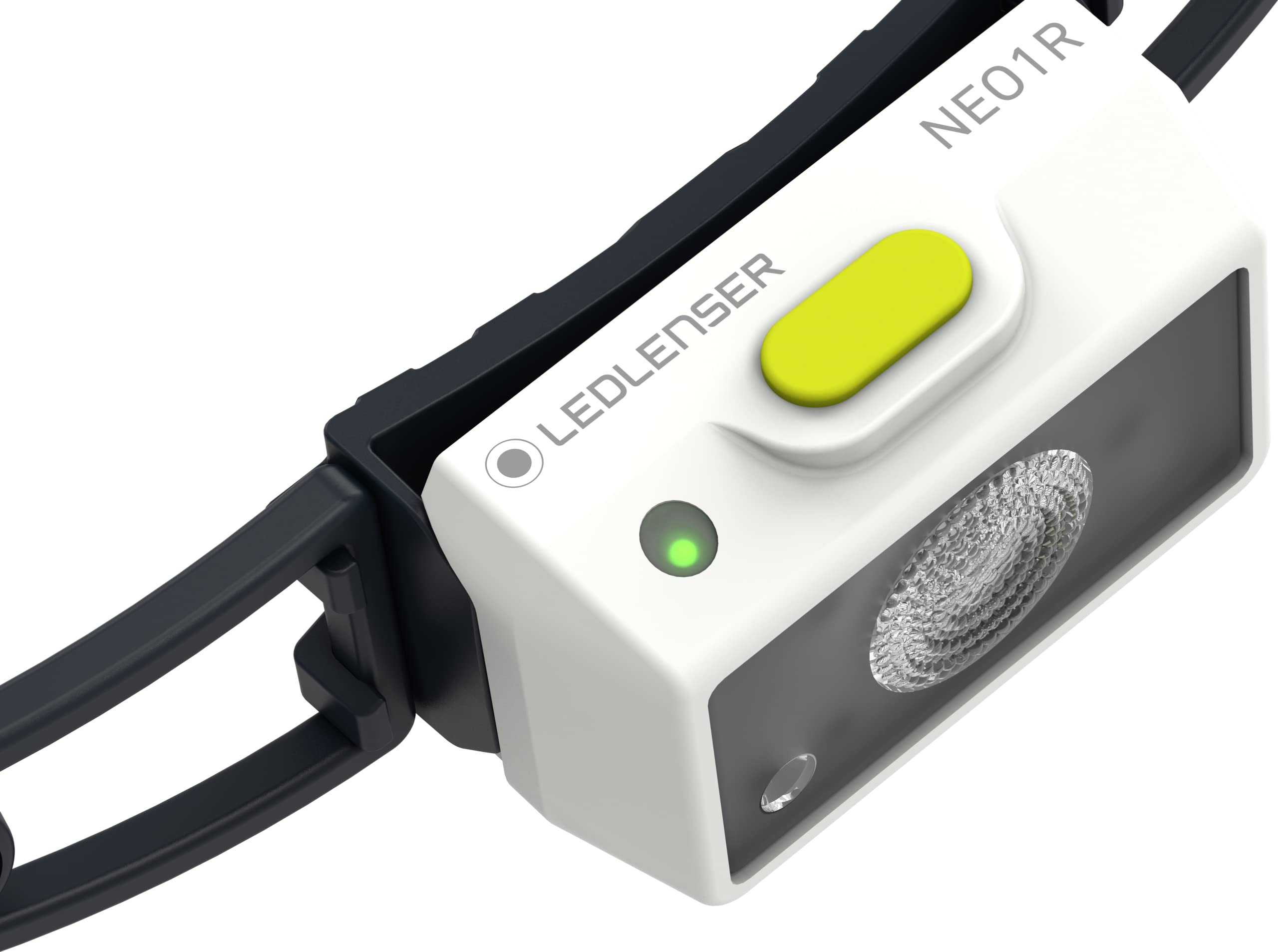Ledlenser NEO1R LED Stirnlampe zum Joggen, Lauflampe, Lauflicht, 250 Lumen, kompakt, ultraleichte 39g, Nah- und Fernlicht, wiederaufladbar, reflektierendes Stirnband, rotes Frontlicht, weiß/Lime | bis zu 15h Leuchtdauer, 80m Leuchtweite, Taschenformat, Ro