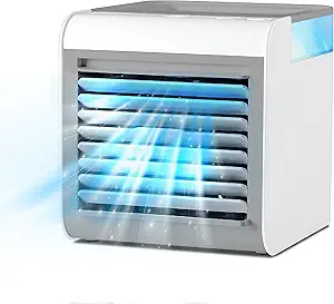 BLACK+DECKER Desktop Fan and Portable Evaporative Cooler, 3-Speed With 450ml Water Tank, Mini Cooler Works up to 7 Feet, For Desk, Home, Bedroom, and more, White/Gray