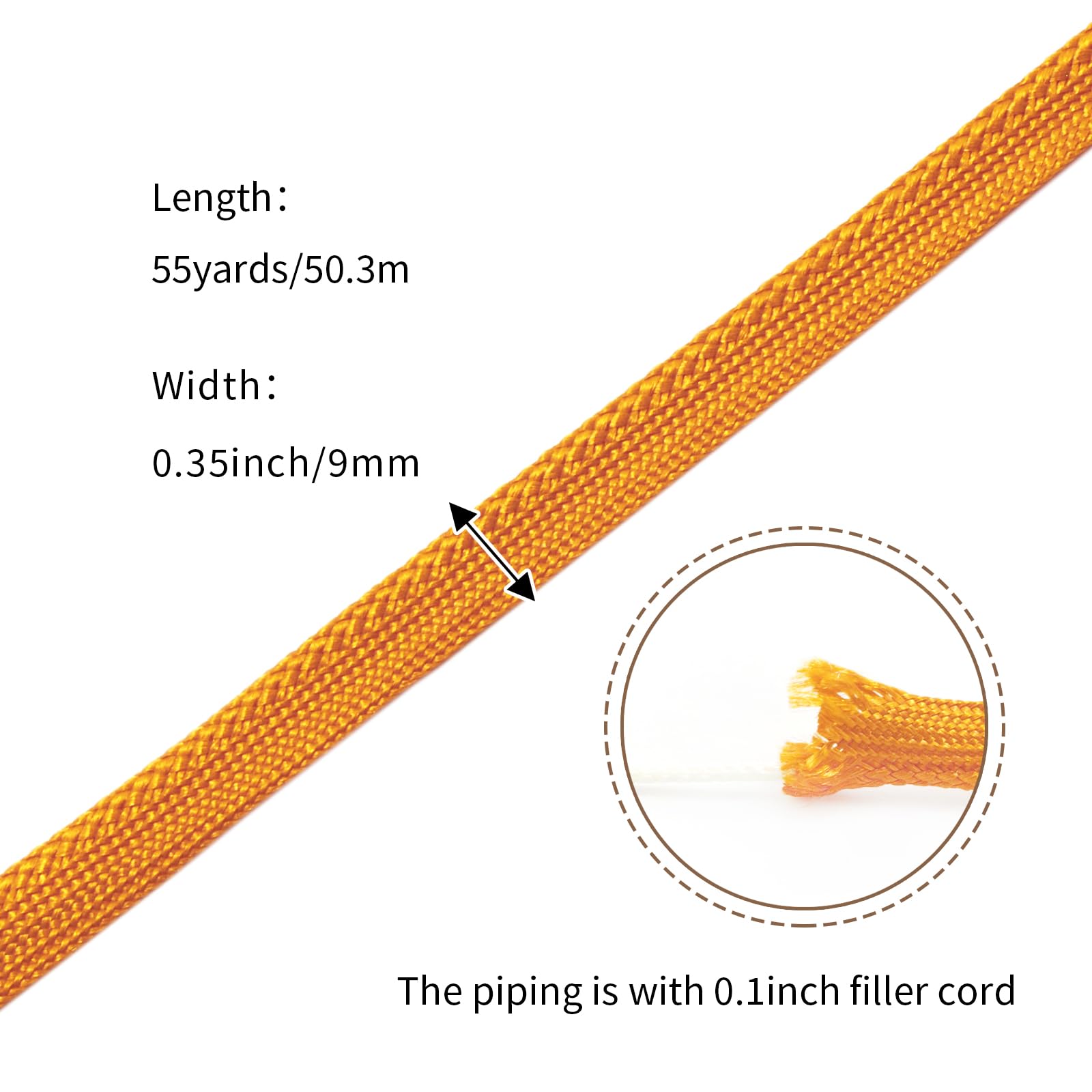 YRCLASYTRIM 0.35inch,(55Yards) Sewing Piping Trim,Shining Polyesterter Cord Trim,for Sewing Clothing,Hometextile, Decoration DIY Crafts Edge Piping Embellishments,30Colour (Orange)