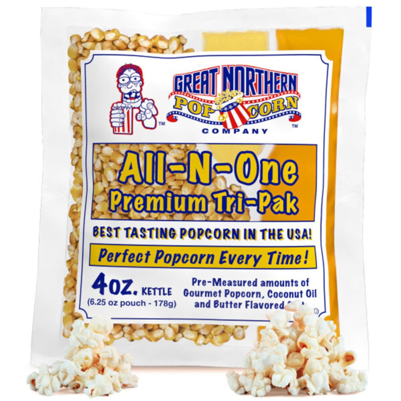 4oz Popcorn Machine Popcorn Packets - All-in-One Movie Theater Style Popcorn Kernels, Salt, and Oil Packs by Great Northern Popcorn (24 Case)