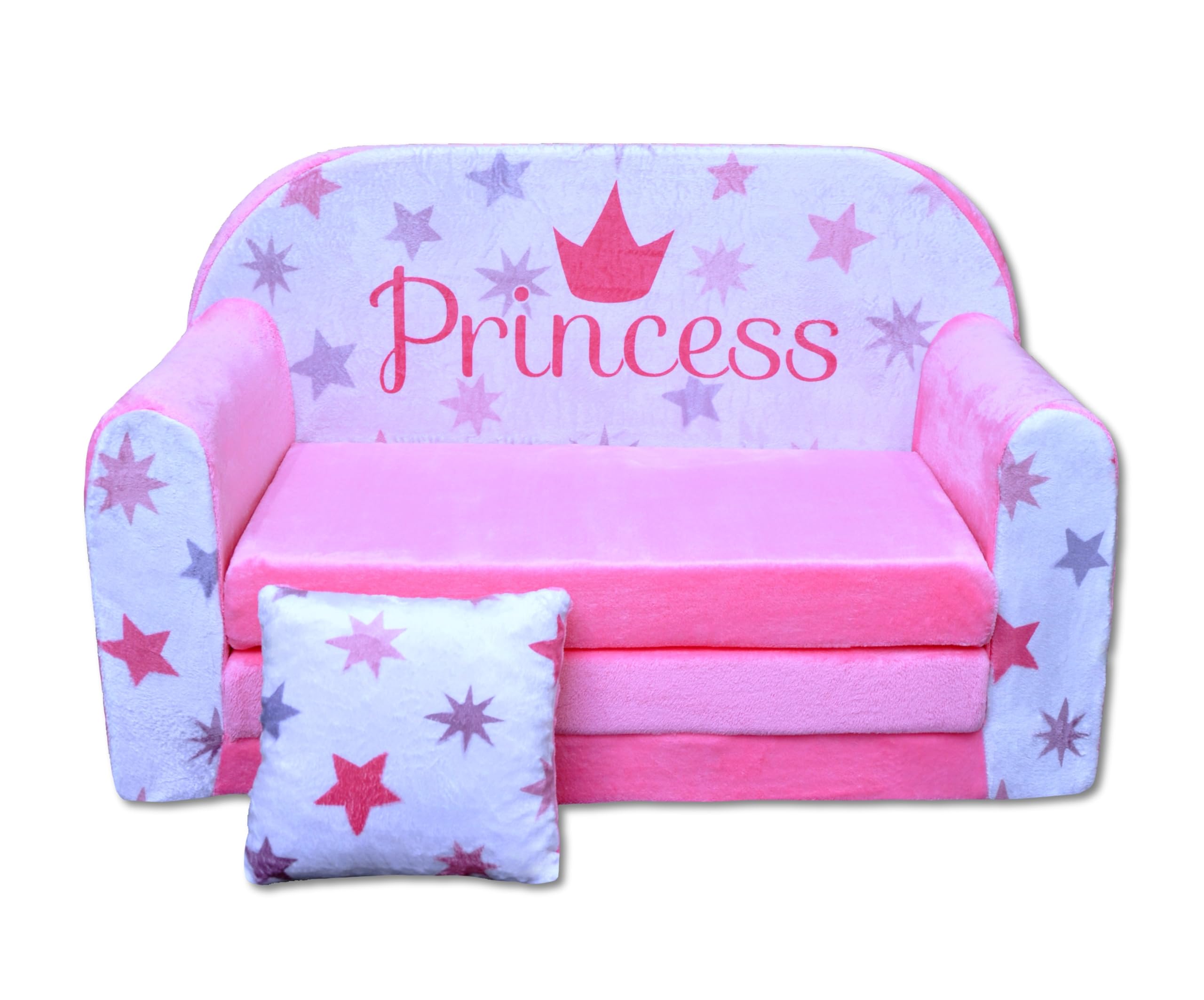 Divano Principessa per Bambini 3 in 1– Mini Divanetto Pieghevole con Funzione Letto, Poltroncina in Morbido Velluto Rosa per Cameretta
