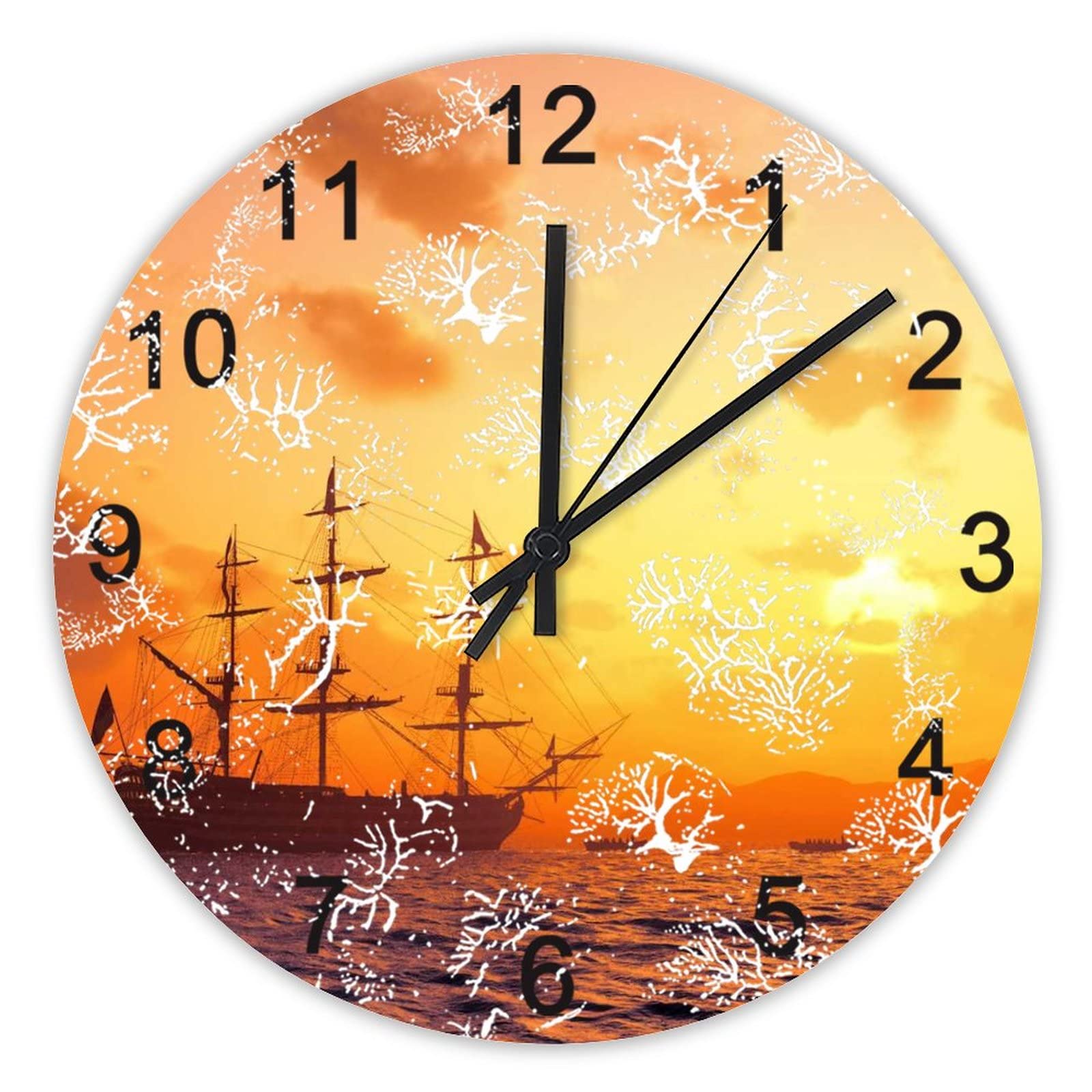 Horloge murale 40,6 cm fonctionne a piles theme mer coucher de soleil
