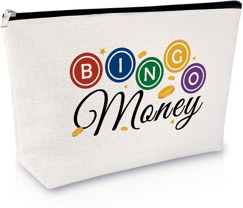 Necessaire de maquiagem Sfodiary retangular com estampa BINGO Queen, zíper e impressão dupla face