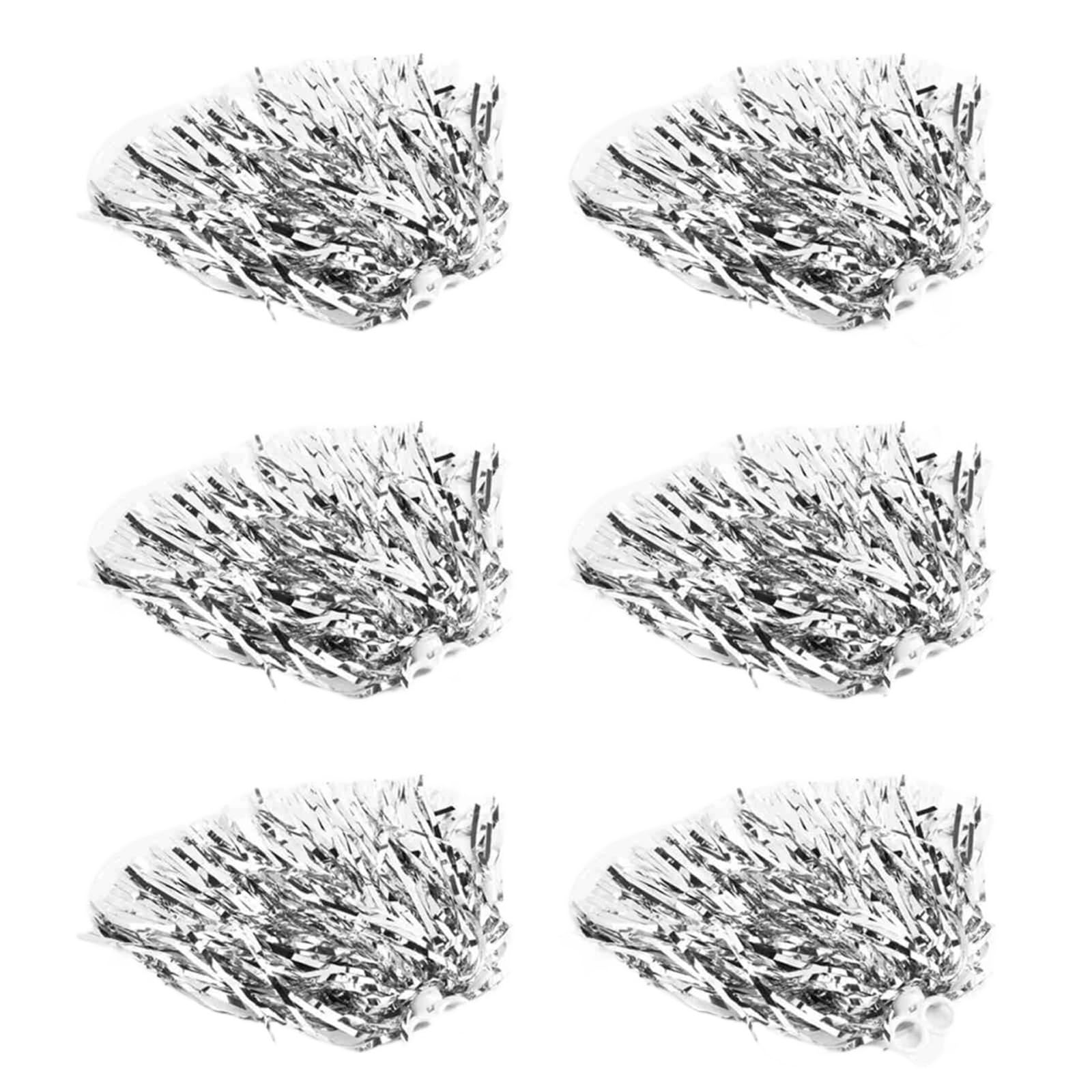 Pompom 6pcs Chear Poms Cheer Pompoms 5 Colors Cheerleader Pom Squad Sports Party Dance for Cheerleaders(Silver)
