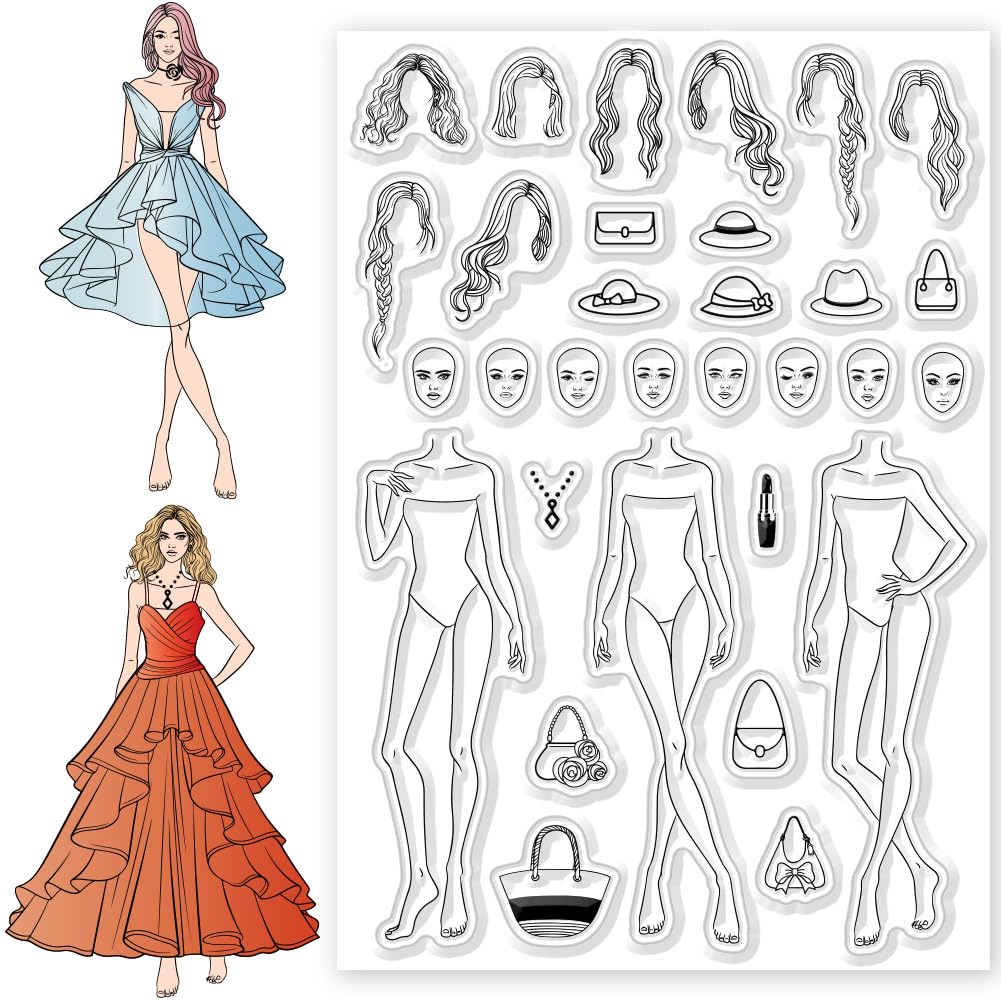 CHGCRAFT Fashionable Woman Clear Stamps Silicone Stamps Woman Background Transparent Stamps for Card Making DIY Scrapbooking Photo Album Decoration, 4.3x6.3inch