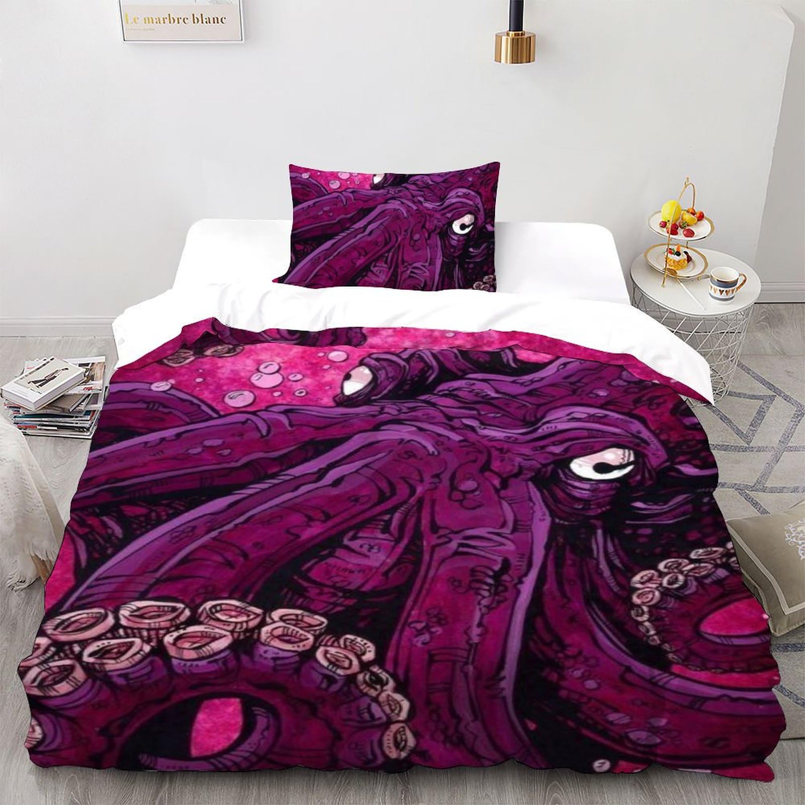 Housse de couette pieuvre rouge hypoallergénique pour lit simple enfant 135x200cm