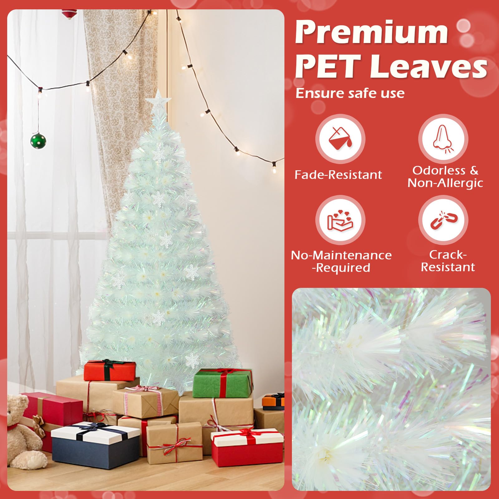 DREAMADE 120cm künstlicher Weihnachtsbaum mit Bunter Beleuchtung, weiß Kunstbaum mit 18 LED-Lichter & 125 Spitzen, Christbaum Tannenbaum Weihnachten (120 cm)