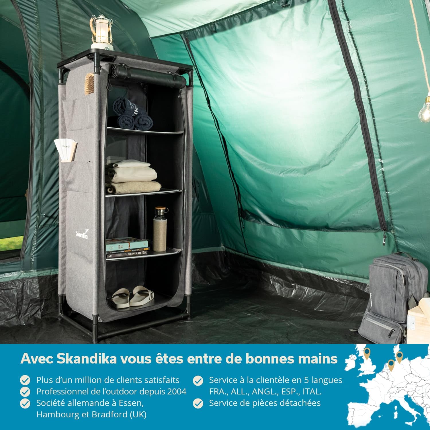 Skandika Armoire de Camping Ruoka | Armoire Haute, 140 cm, système emboîtable sans Outils, 4 étagères, Sac de Transport, Cuisine de Camping | Accessoires de Camping, Cuisine d'extérieur, Tente