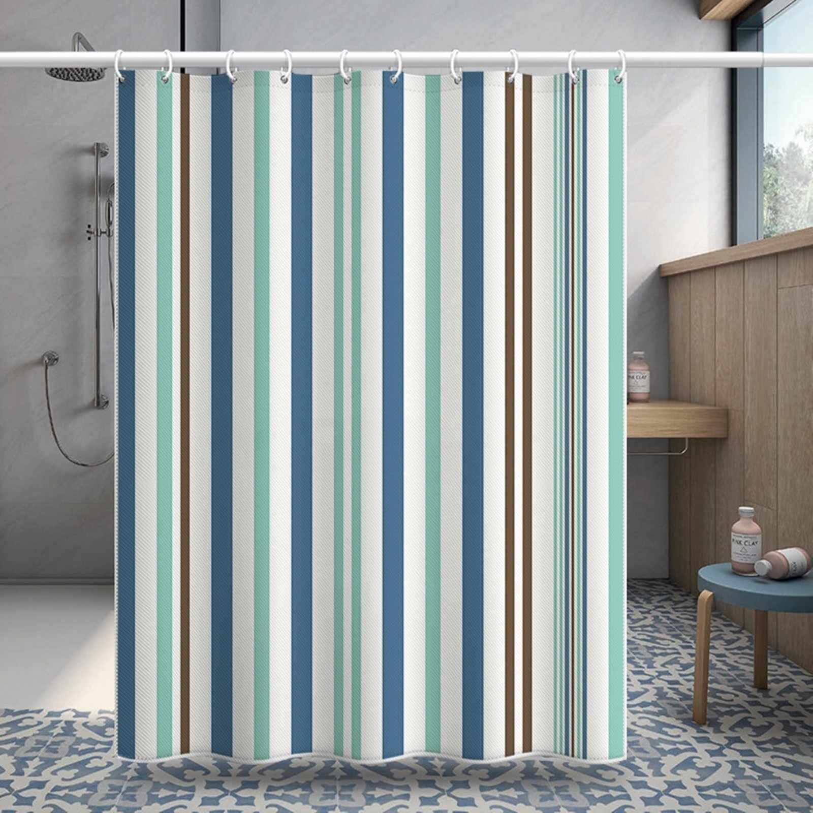 Duschvorhang 240x200 Antischimmel, Duschvorhang mit Gewicht Unten Muster mit Vertikalen Streifen, Badewanne Vorhang Polyester Wasserdicht
