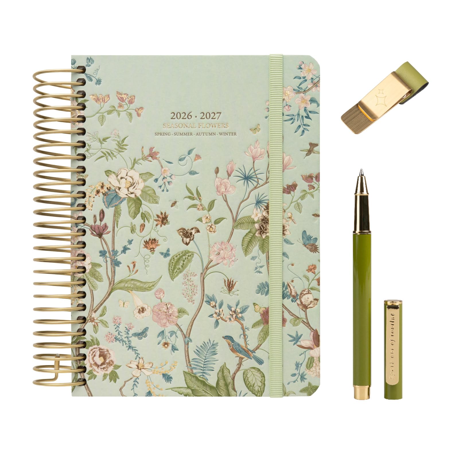 Kokonote Agenda 2026 2027 Día por Página A5 Seasonal Flowers + Boligrafo + Porta Boligrafo | Accesorios Papeleria bonita - Material escolar Aesthetic