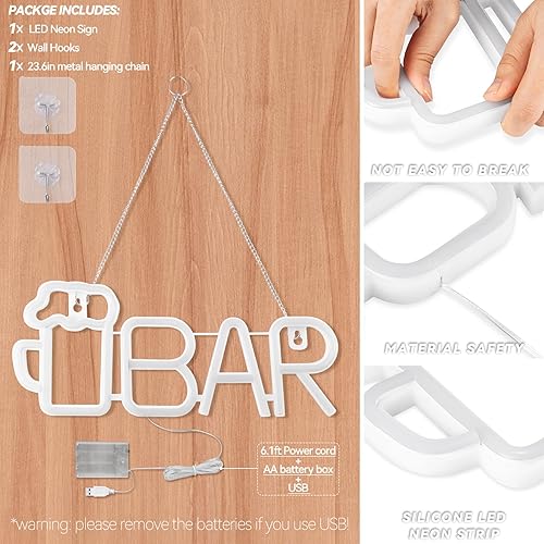 Miniatura 7 de Letrero de neón de barra rosa, letreros de cerveza de neón con USB o batería, letreros LED con cadena para colgar, letreros de neón para hombre,