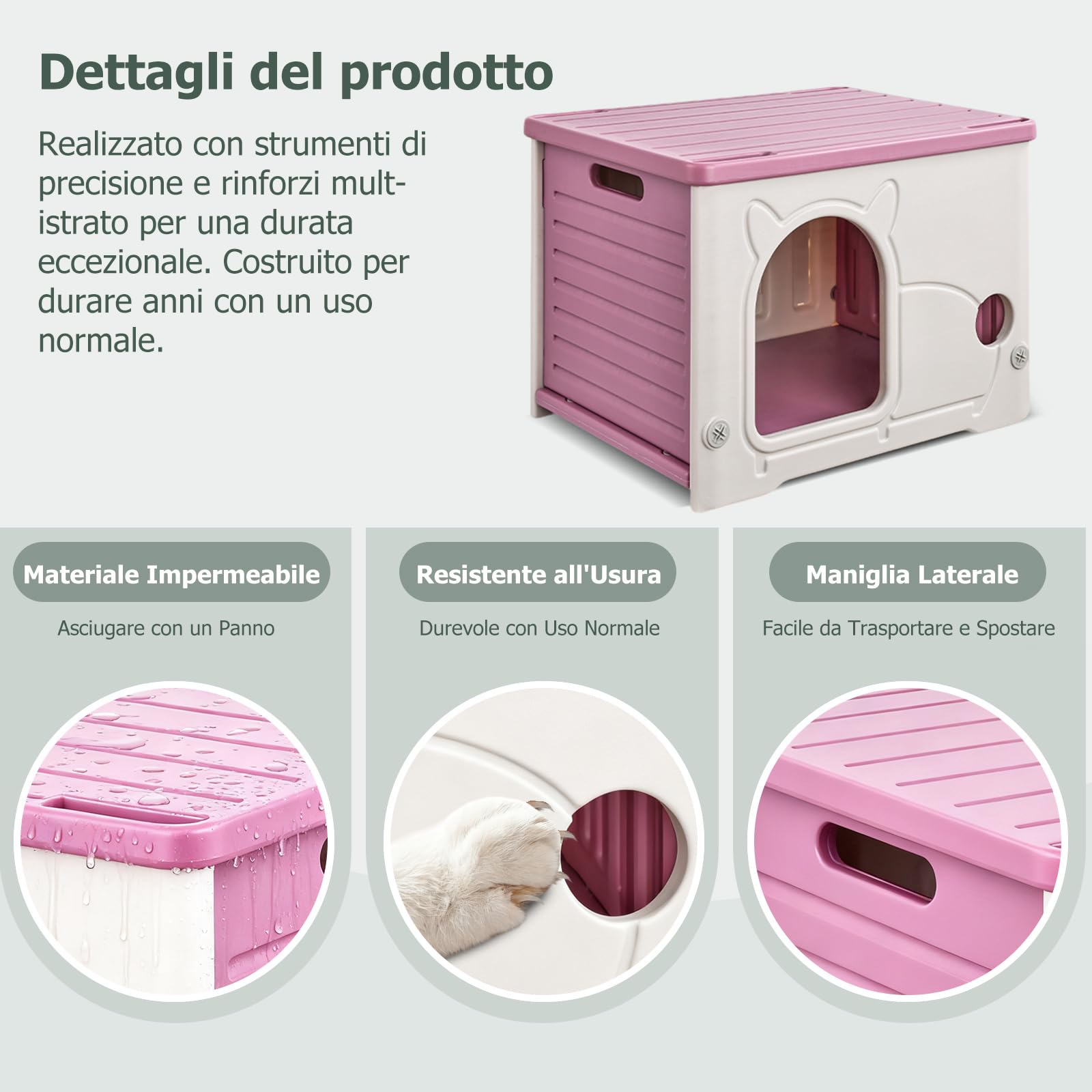 PETCUTE Casetta per Gatti in Plastica per Esterni,per Interni ed Esterni,Impilabile,Cuccia Cane Esterno,Isolata,Impermeabile,Rifugio Resistente all'Acqua,per Gatti Selvatici,Rosso Rosa