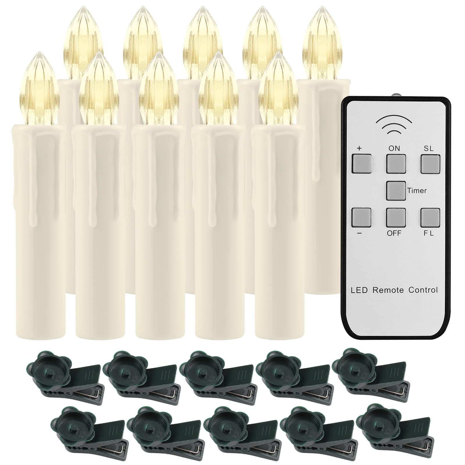 ZWOOS Velas LED para Árbol de Navidad, 10 Piezas Velas Electricas Regulable con Control Remoto y Temporizador, Velas Decorativas para Navidad, Bodas