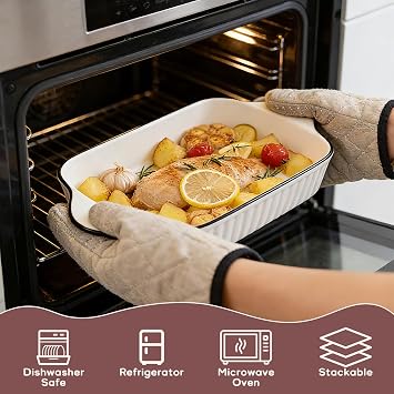 Baking Dish Set of 3, Ceramic Baking Pans Set with Double Handle | 20.7 x 14.5 CM Bakeware, Pie Dishes, Rectangular Oven Pans for Lasagna, Kitchen, Wedding Gift, Family Dinner, Daily Use