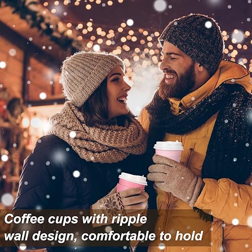 Miniatura 46 de Patelai 48 tazas de café desechables de 12 onzas con tapas y fundas a granel, taza de papel de chocolate caliente aislada para bebidas calientes