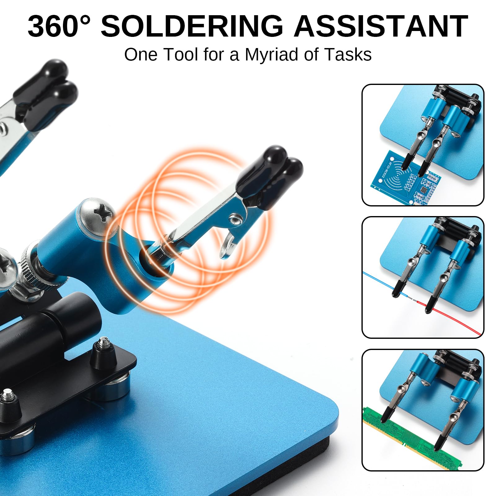 Brazos magnéticos ajustables 360° para soldar SainSmart, base compacta de acero de 9,9 x 9,9 cm, miniestación de soldadura, sujeción segura, para bricolaje, circuitos y reparación de electrónica