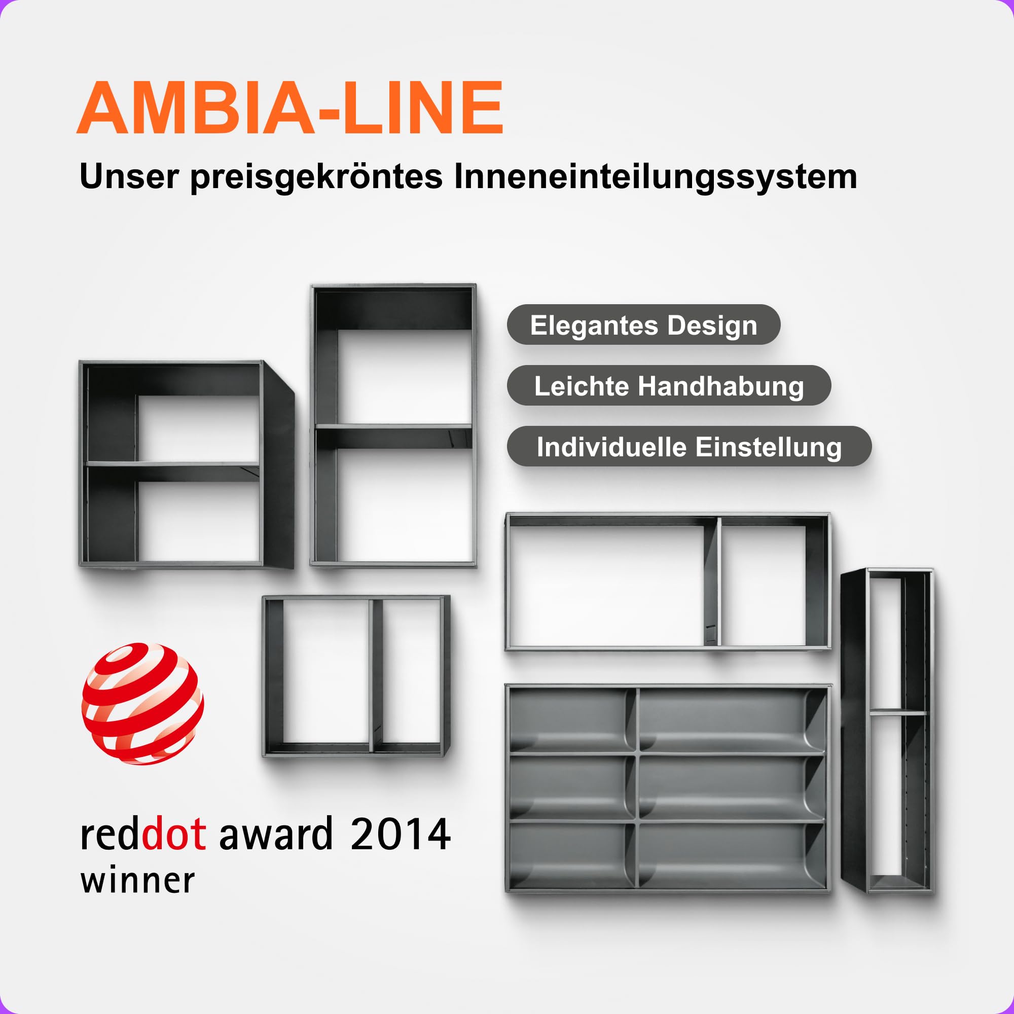 Blum AMBIA-LINE Besteckkasten mit Soft-Touch | Premium Schubladen-Organizer für moderne Küchenschublade & Schrank | schützt, sortiert & ordnet Besteck und Küchenhelfer | 42,5×30×5,1 cm | Oriongrau