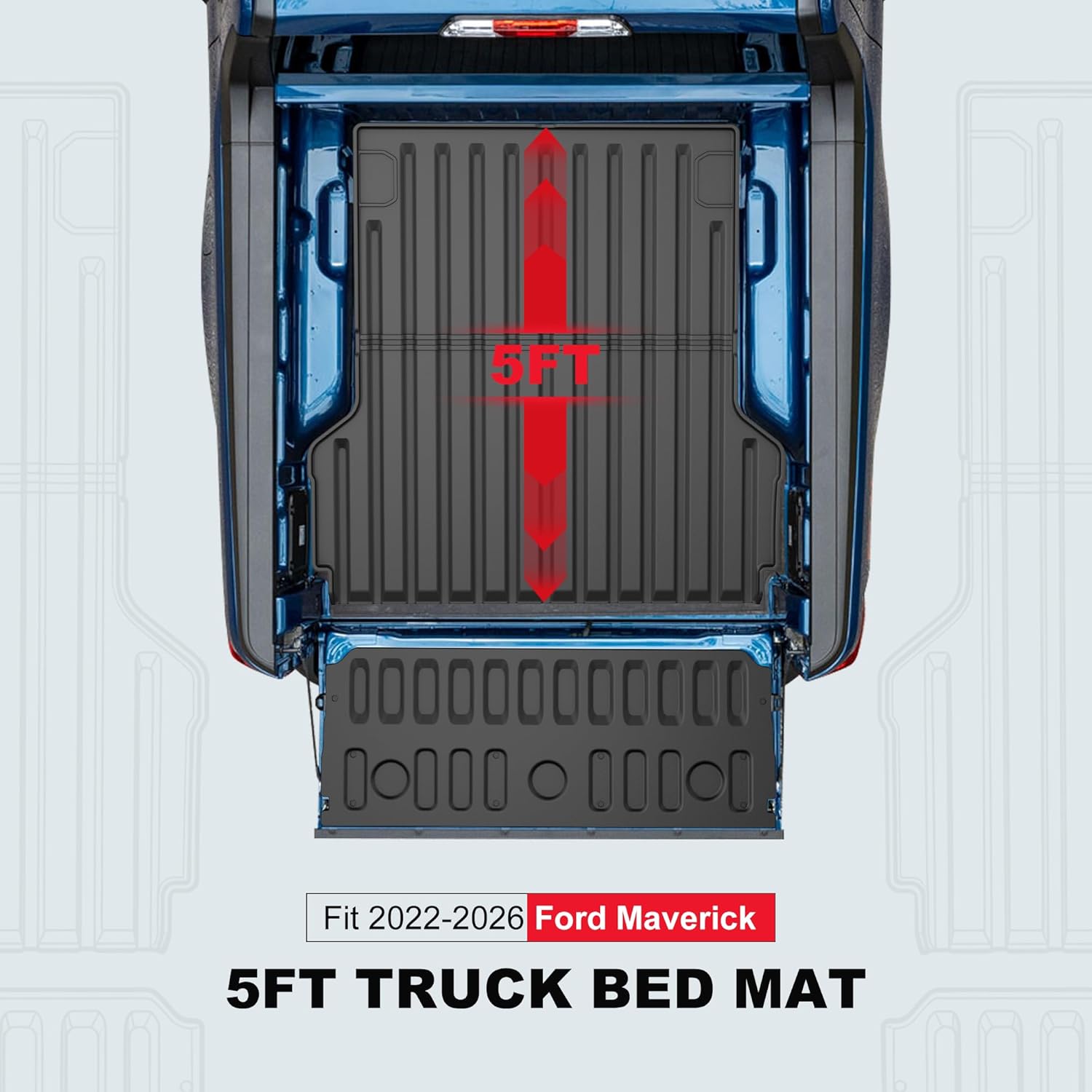 IKABEVEM Truck Bed Mat & Tailgate Mat for Ford Maverick 2022-2026 - All Weather Bed Liner Trunk Cargo Liner