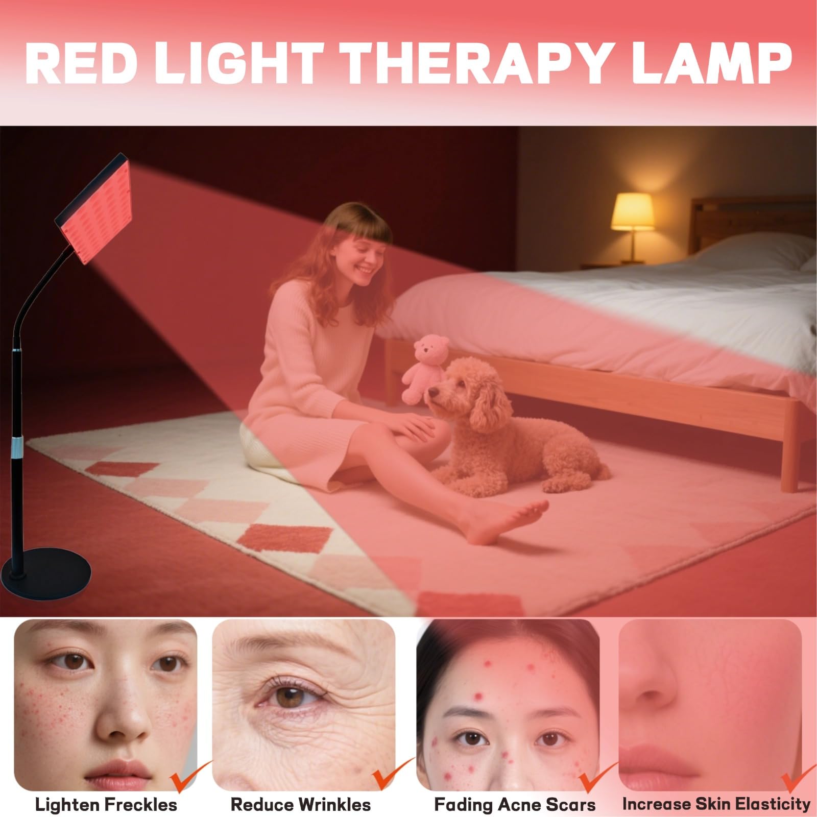 Lampa panelowa do terapii światłem czerwonym 30 W 100 LED, bliska podczerwień, podwójne długości fal 660 nm i 850 nm, regulowana jasność z timerem dla całego ciała, regulowana wysokość