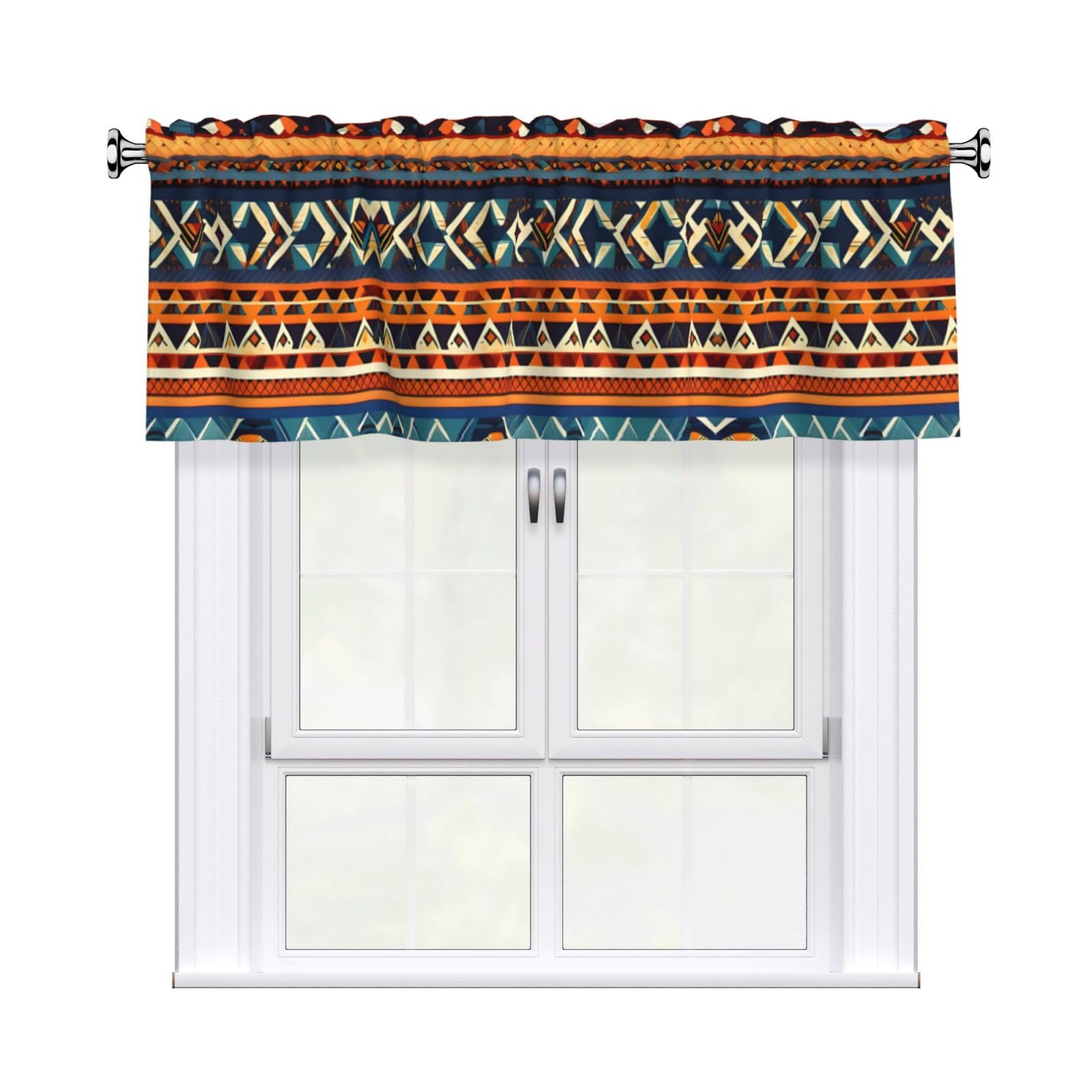 LMNGH African National Patterns Curtain Valance for Windows,Kitchen Window Curtains Blackout Drapes Window Treatments Decorative Rod Pocket Short Curtain for Living Room Bedroom,54" W x 18" L