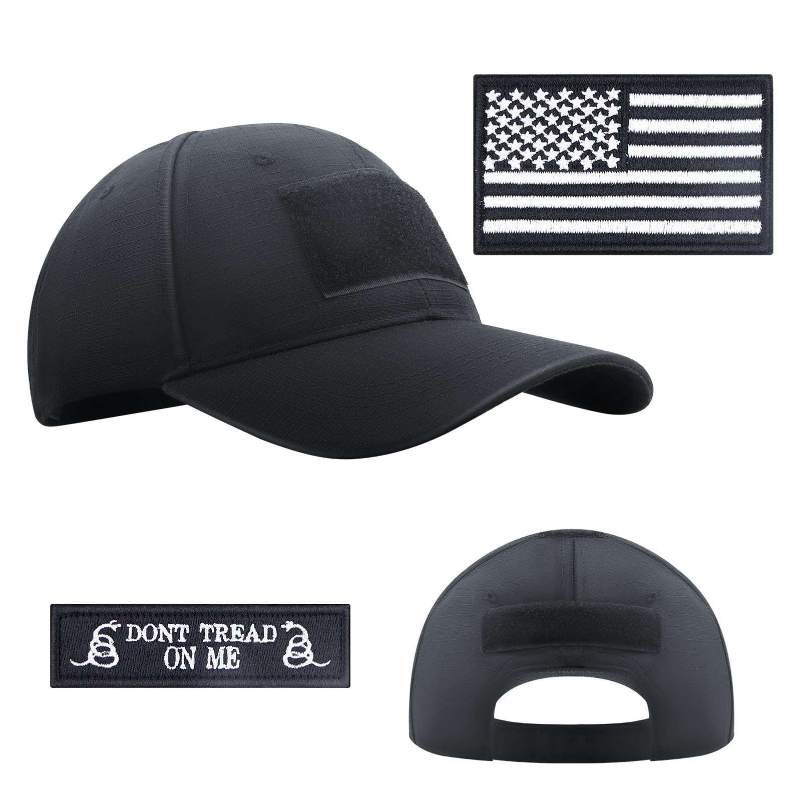 Tactical Hat for Men Adjustable Operator Cap with Hook and Loop Panels, Includes USA Flag Patches, Military Baseball Cap