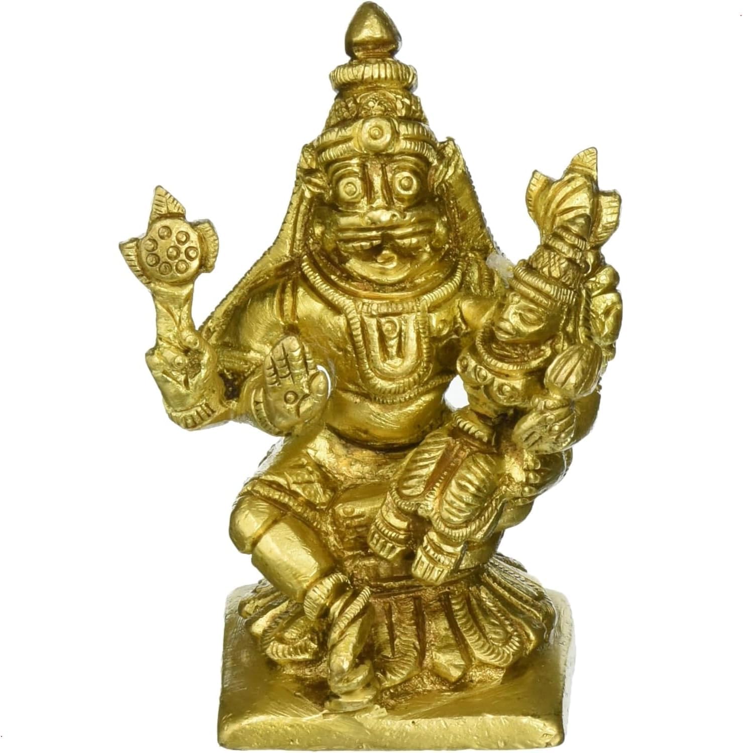 Gangesindia Golden Lord Narsingh And Goddess Lakshmi - Small Brass Statue