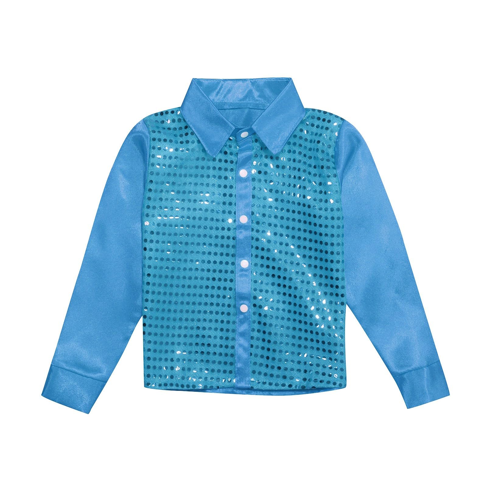 Générique Tunica Top da Danza con Paillettes Scintillanti per Bambini, Camicia abbottonata a Maniche Lunghe per ragazzi Costume da Spettacolo di Danza Jazz Body Vestito a V