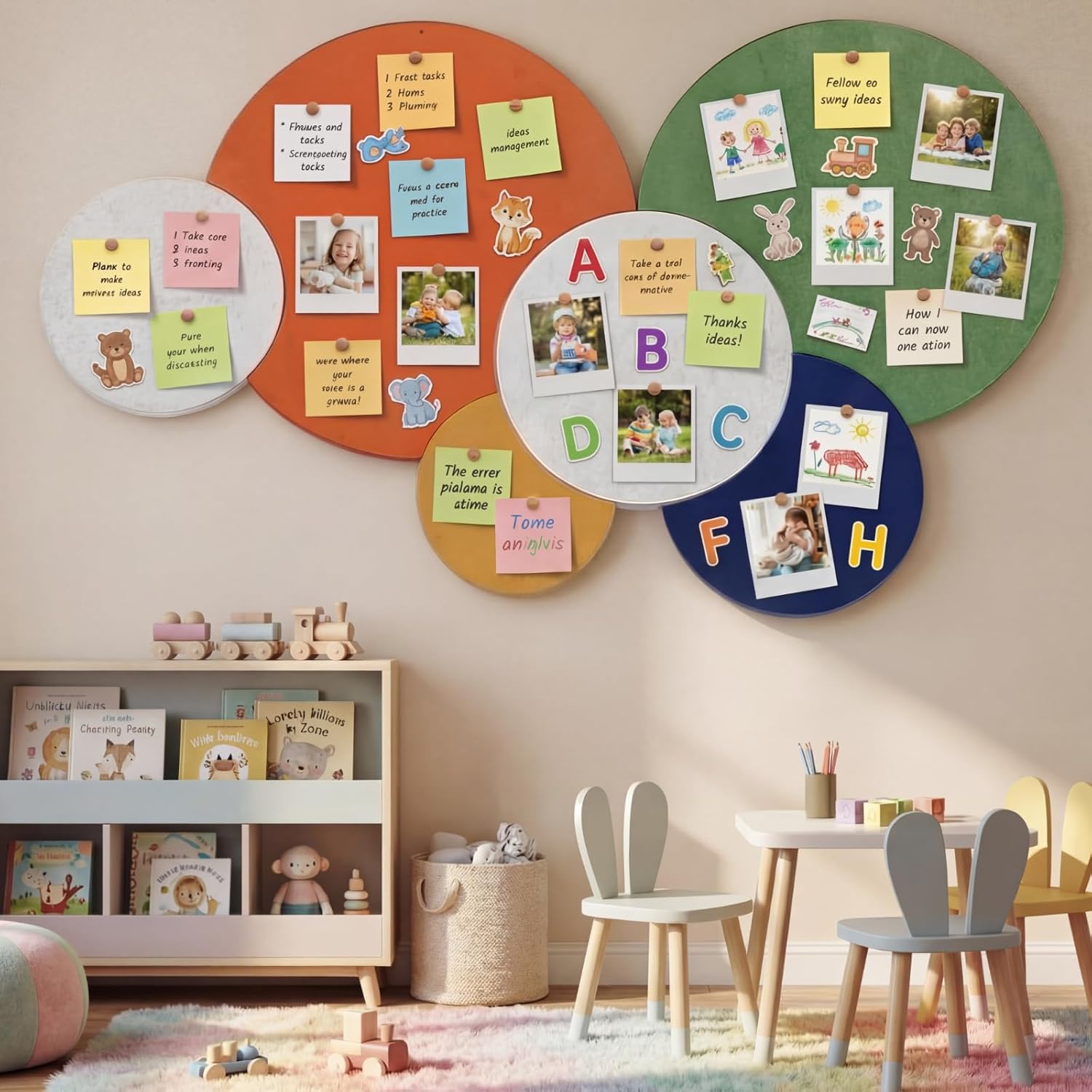 Yerliker 6 Pcs 55 x 30 Inch Self Adhesive Felt Bulletin Board Tiles Thick Splicing Felt Panels for Craft Room, Classroom, Nursery and Playroom Wall Decor(Colorful)