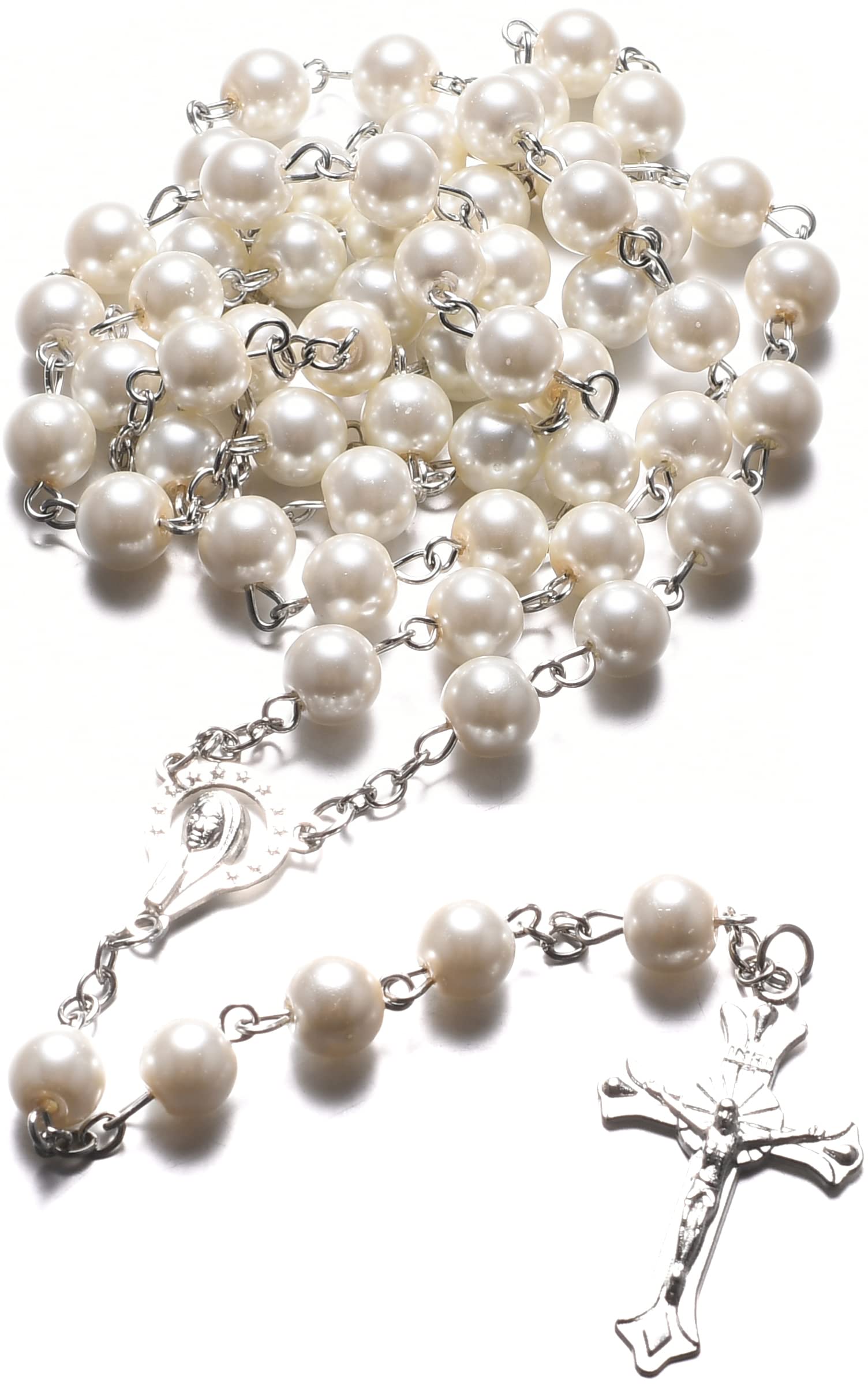 2-piece Catholic Rosary, Colored Resin, Handmade, Christian Style, with Retro Cross (White)