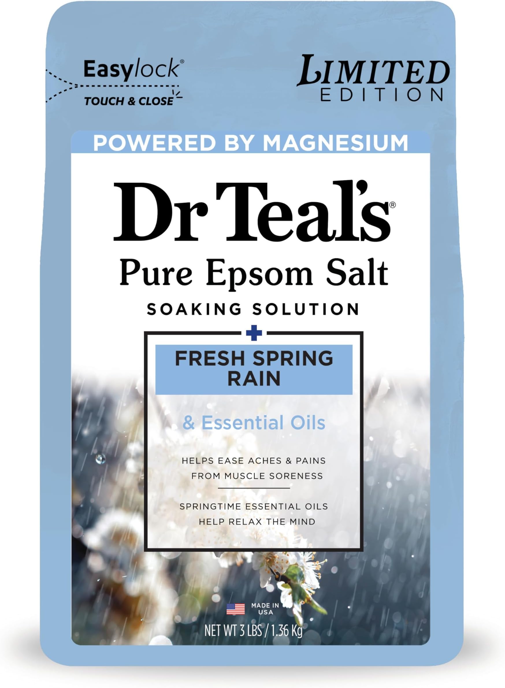 Dr Teal's Epsom Salt Magnesium Soak, Limited Edition Fresh Spring Rain, 3lbs