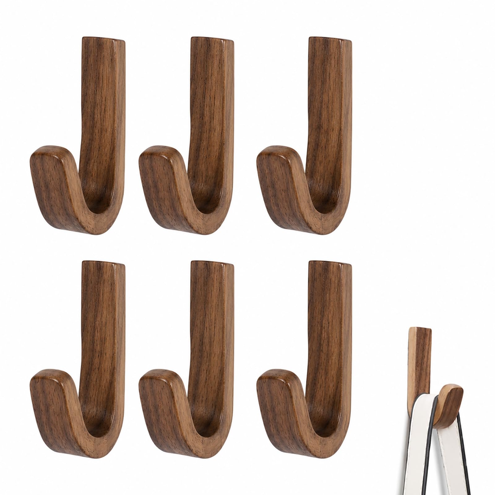 Cordial Mart Self Adhesive Wooden Coat Hooks 6 Pack
