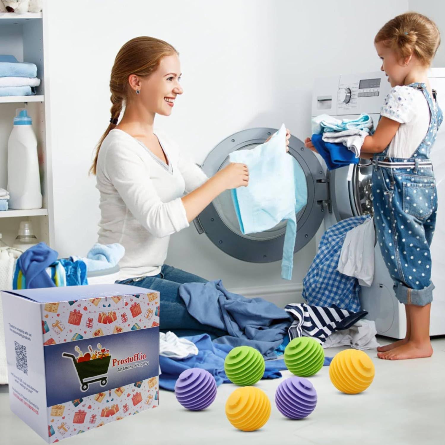 Prostuff.in Silicone Laundry Balls For Washing Machine|Reusable,Tangle-Free,Clothes Softener,Fur,Durt And Lint Remover For Washing Machine|For Front Load Top Load&Semi-Automatic Dryer,Multicolor,4 Pcs 3