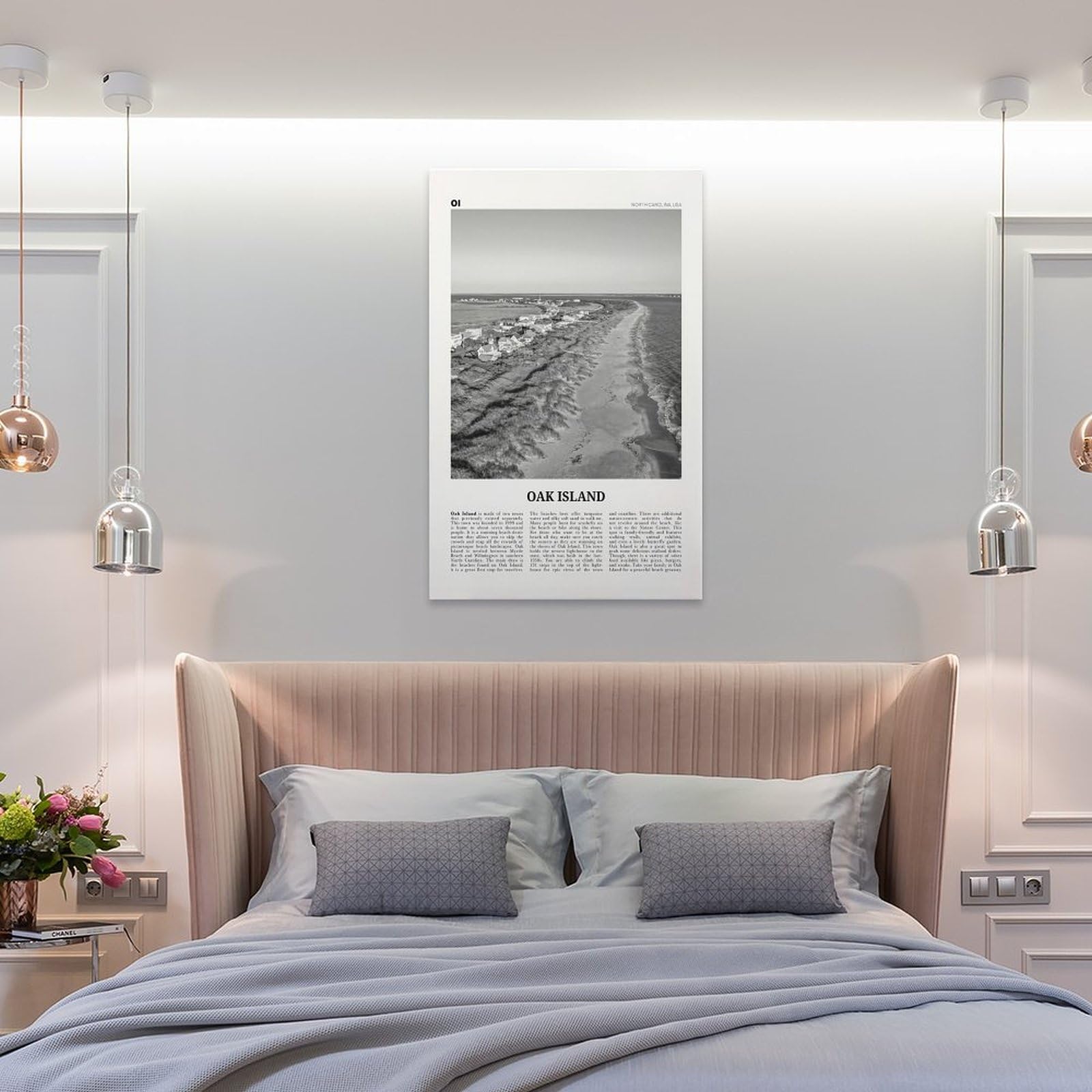 Impresión en Blanco y Negro de Oak Island, Arte Mural de Oak Island, póster de Oak Island, Foto de Oak Island, Mapa de Oak Island, Carolina del Norte, EE. UU. Póster de Lienzo para Pared