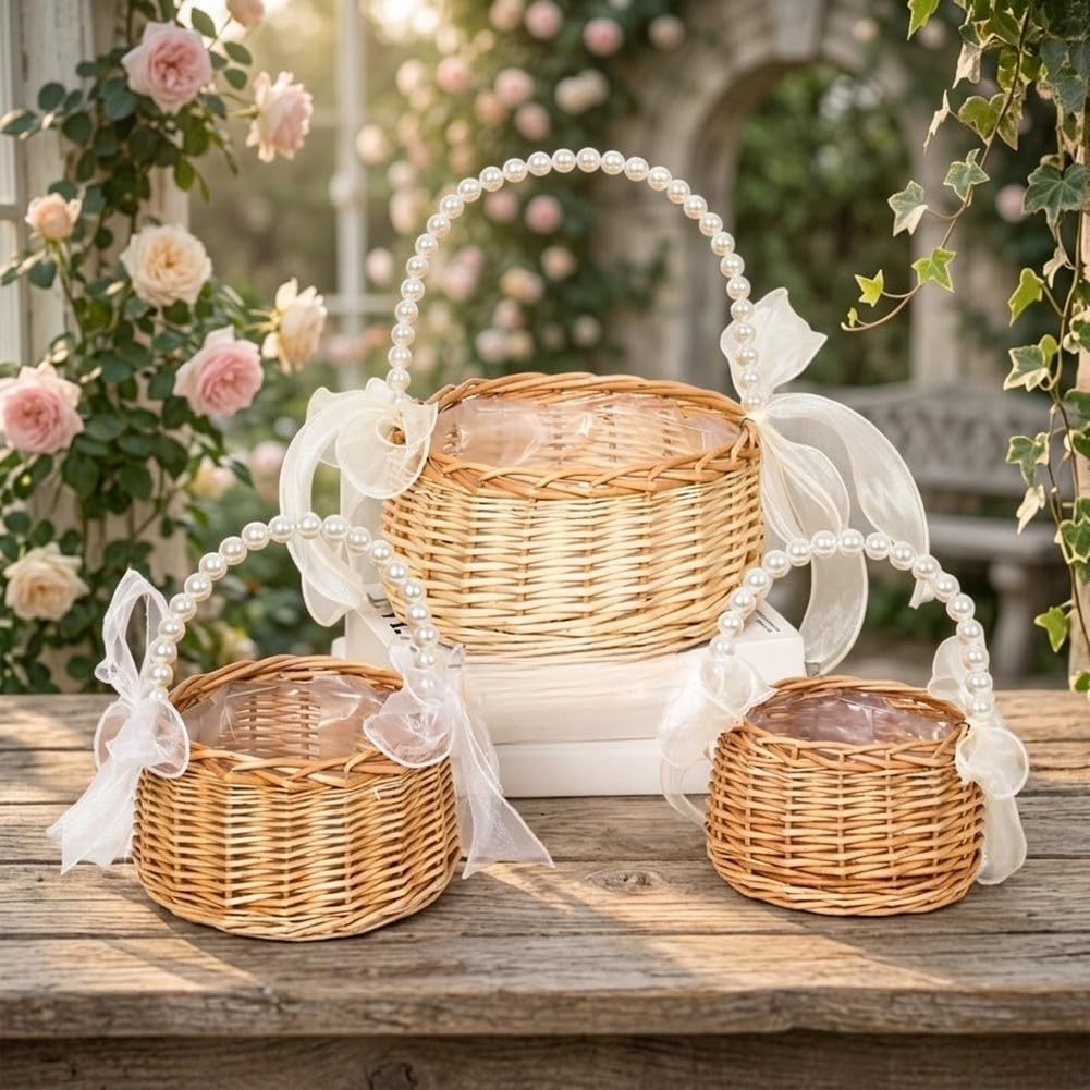 Cestini rustici fatti a mano in vimini per damigelle di fiori, in vimini ramoscello di salice, per matrimoni, corridoi per bambini, decorazioni per baby shower e feste in giardino, confezione da 2