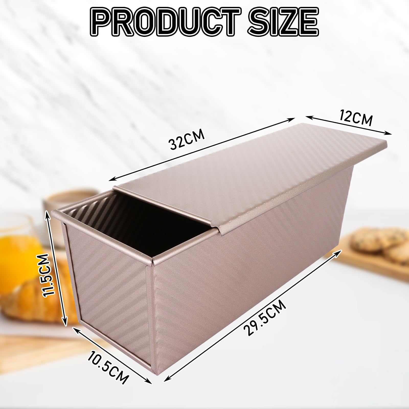 Flexzion Pullman Broodpan met deksel voor zelfgemaakt brood 0,5 kg deegcapaciteit gouden gegolfde vierkante broodvorm, cake, sandwich, zuurdesem, toastvorm, Pullman broodpan met deksel om te bakken