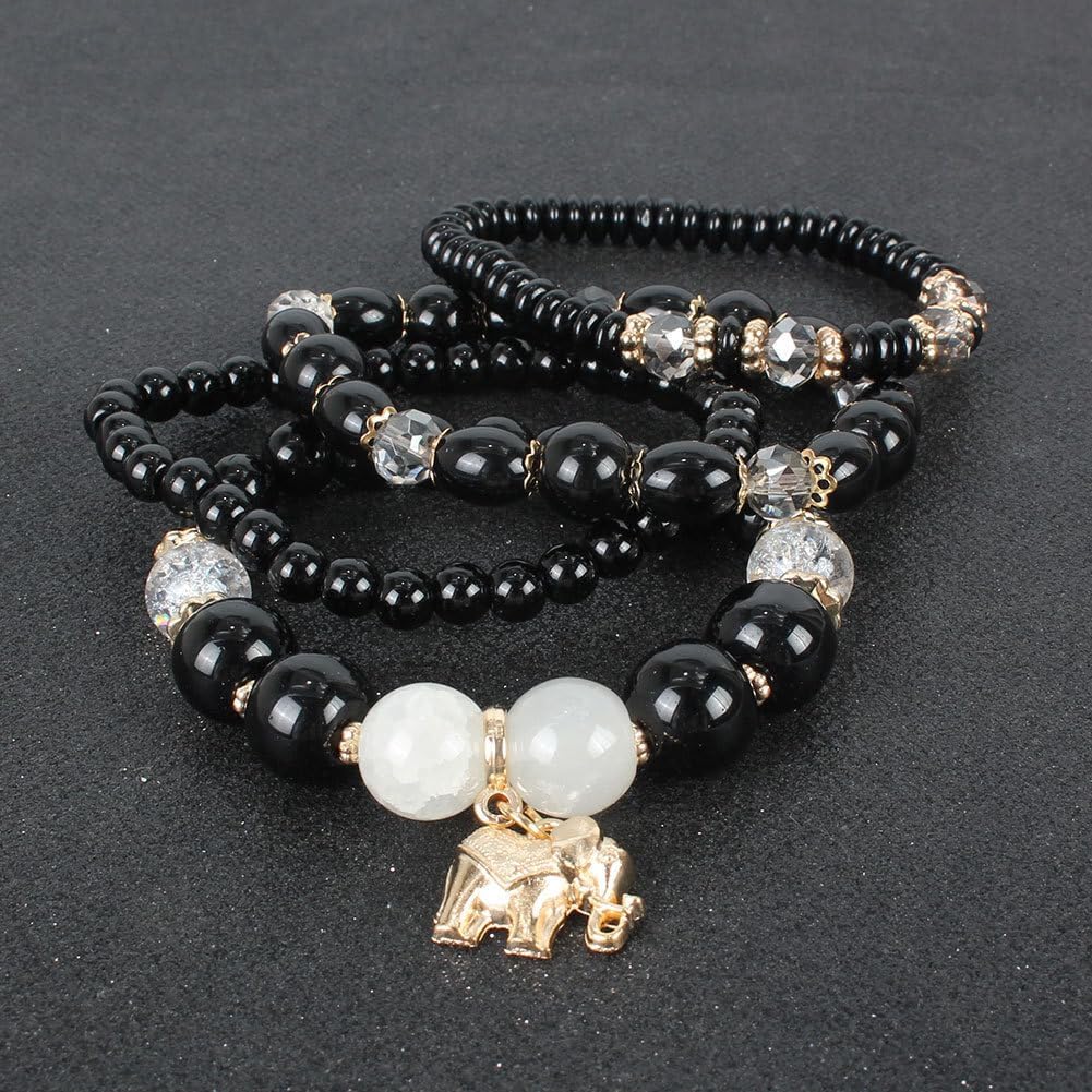 Caiyao 4Pcs Bohemia Elephant Stackable Beaded Charm Bracelets Colorful Multilayer Elephant Crystal Glass Beaded Stretch Bracelets for Women Men Summer Beach Boho Vacation Jewelry Gifts - Image 3