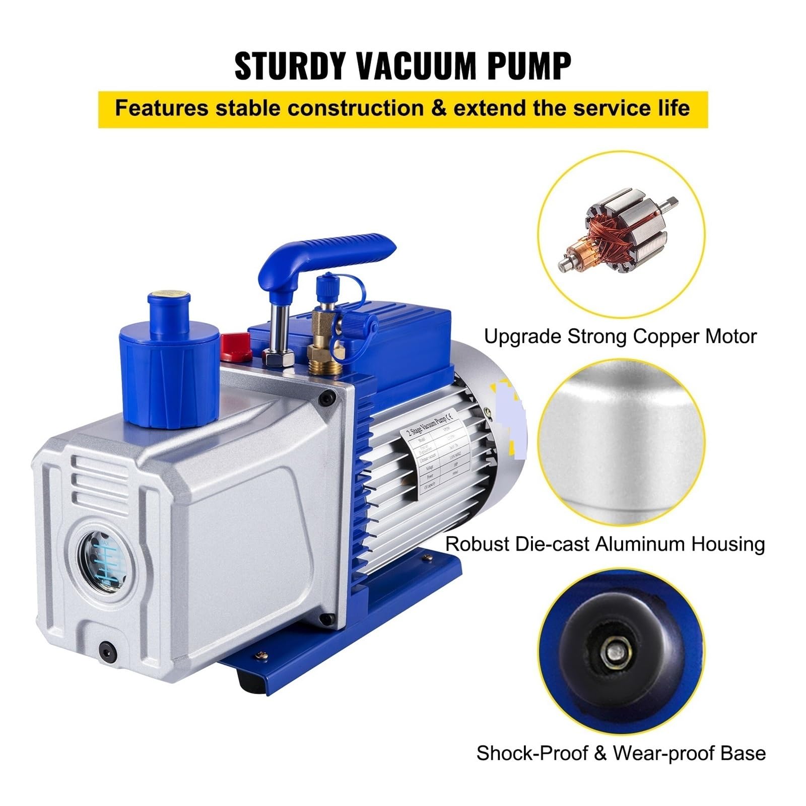 Vakuumpumpe 10 CFM 1 HP Doppelstufige Klimaanlagen-Vakuumpumpe Ultimatives Vakuum-Kältemittel HVAC-Luftwerkzeuge Für DIY-Anfänger