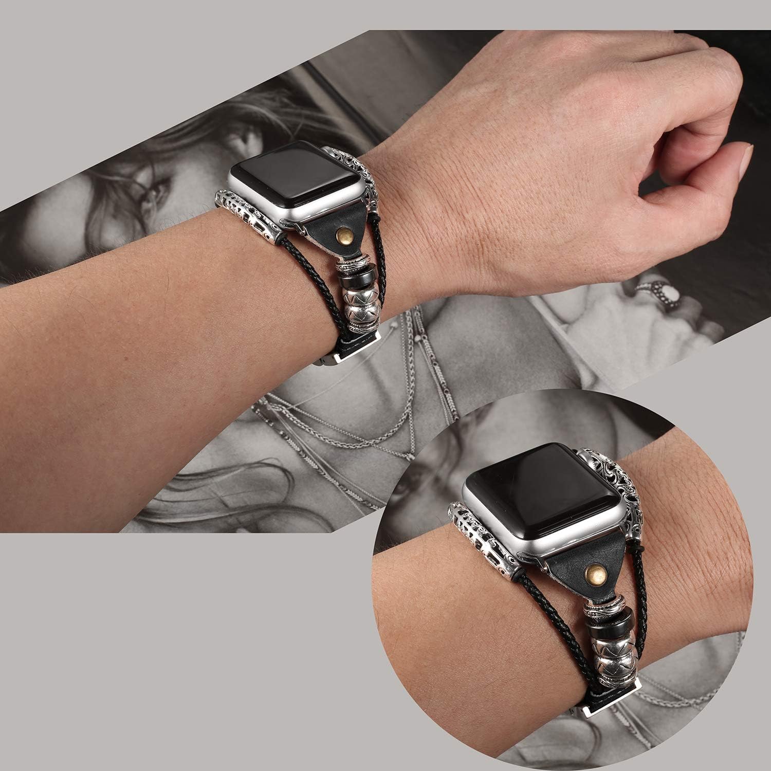 Review Secbolt Leather Bands Compatible With Apple Watch 38mm 40mm 41mm 42mm 44mm 45mm Series 7/6/5/4/3/2/1/SE, Double Twist Handmade Vintage Natural Leather Bracelet Women